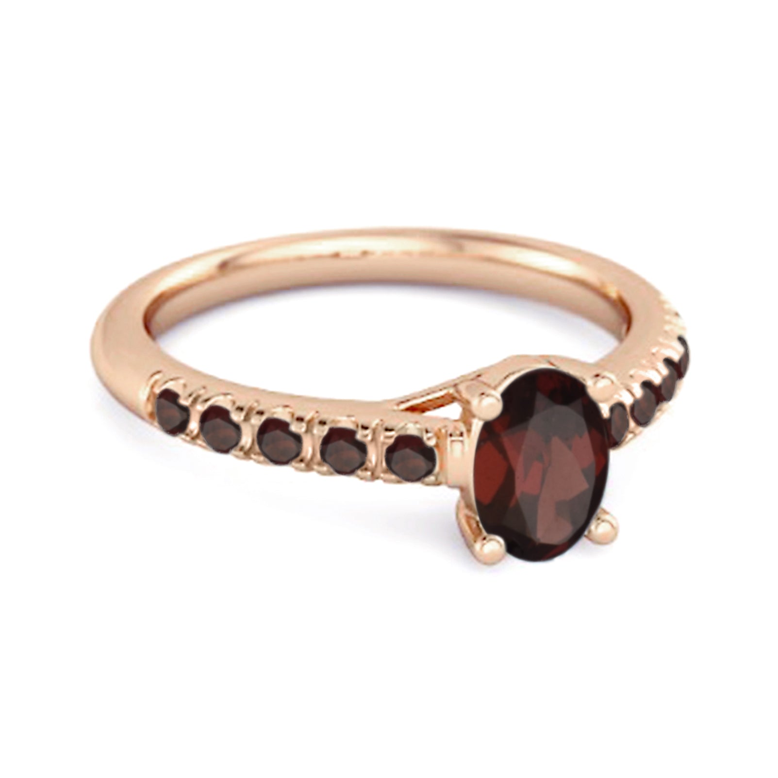 Anello solitario con alone galleggiante in argento sterling 925 con granato ovale