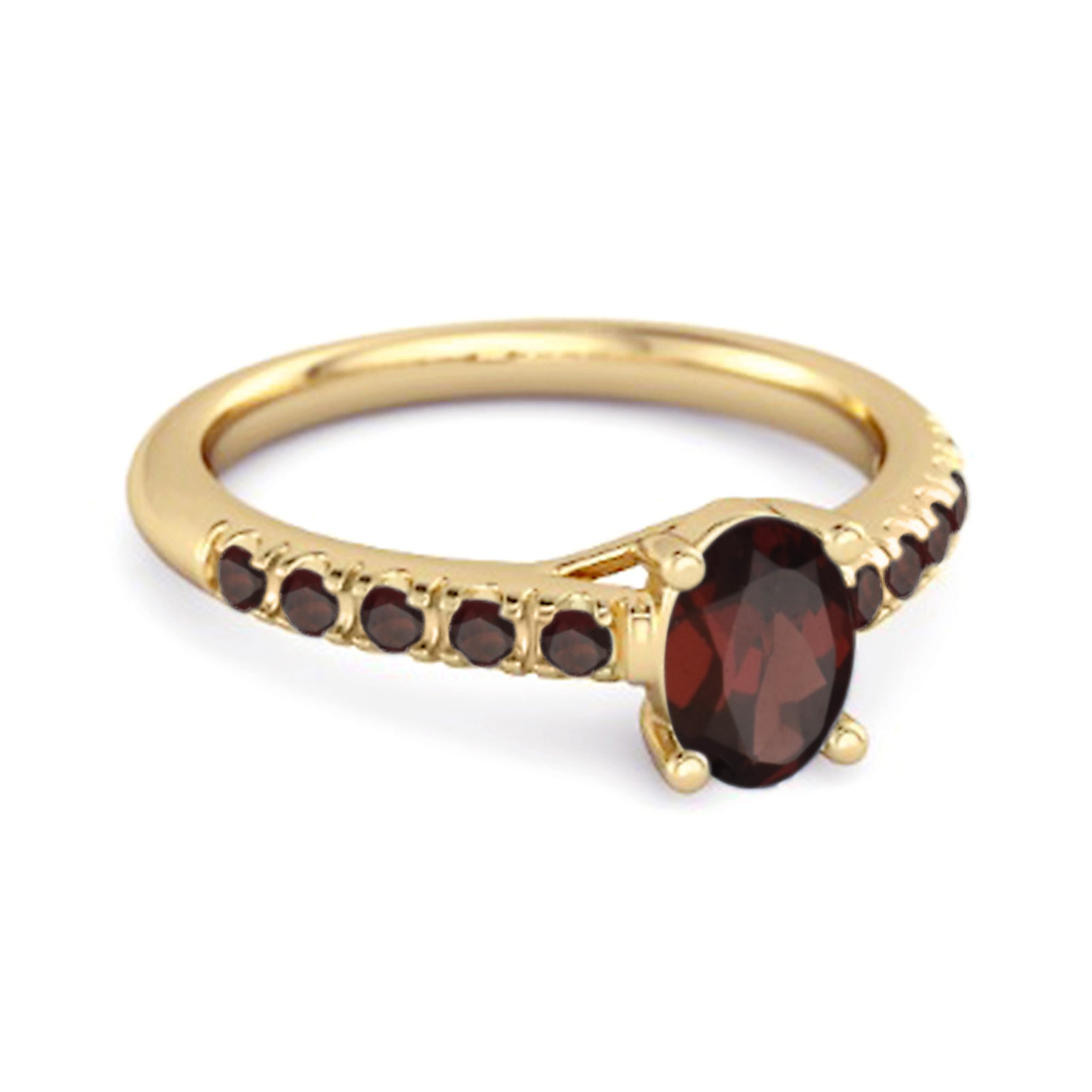 Anello solitario con alone galleggiante in argento sterling 925 con granato ovale