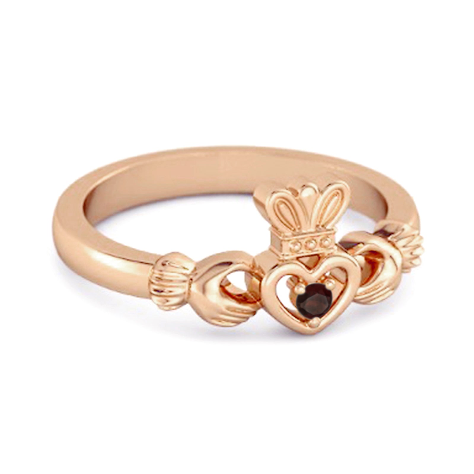 Garnet Claddagh Irish Heritage Symbol Ring - Sterling Silver