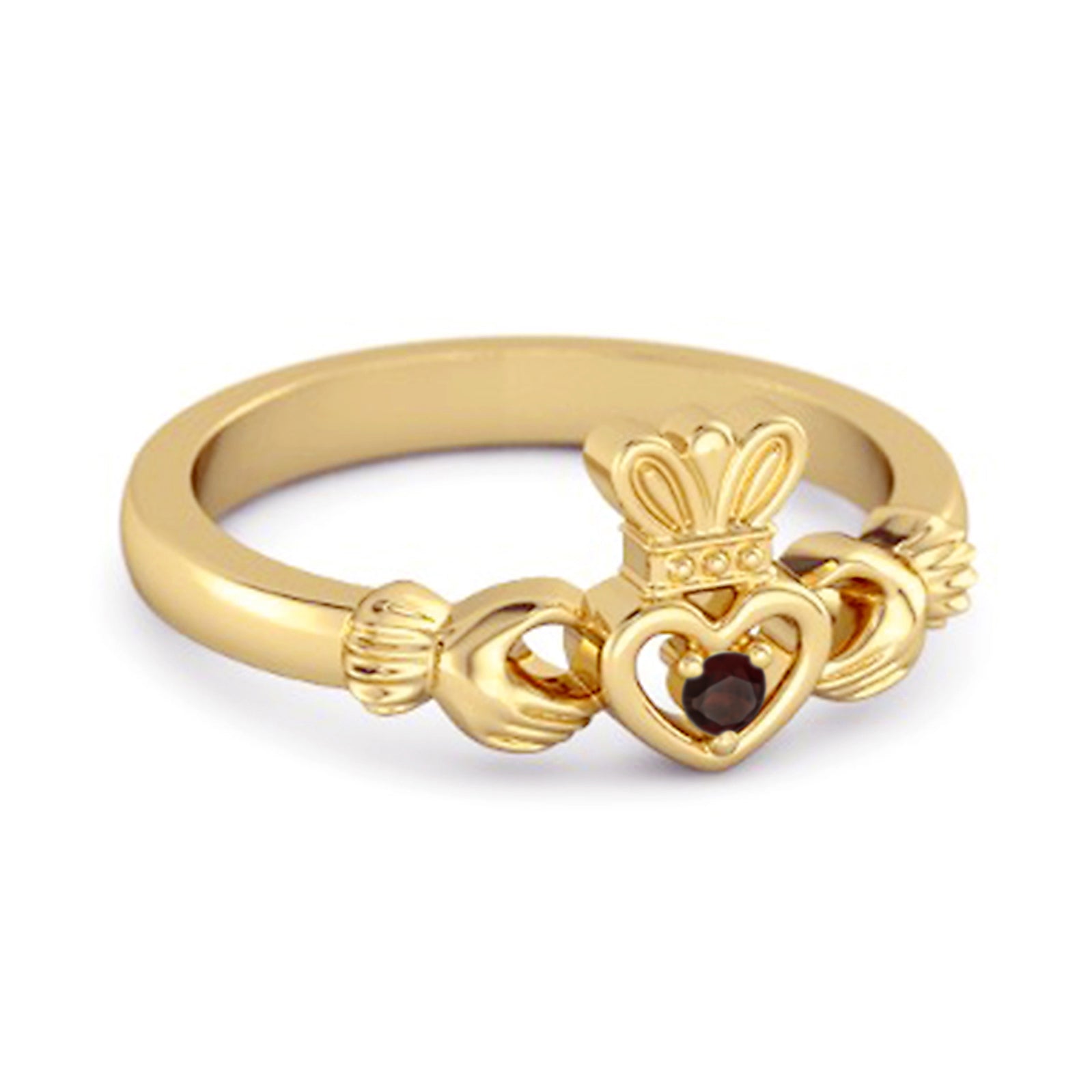 Garnet Claddagh Irish Heritage Symbol Ring - Sterling Silver
