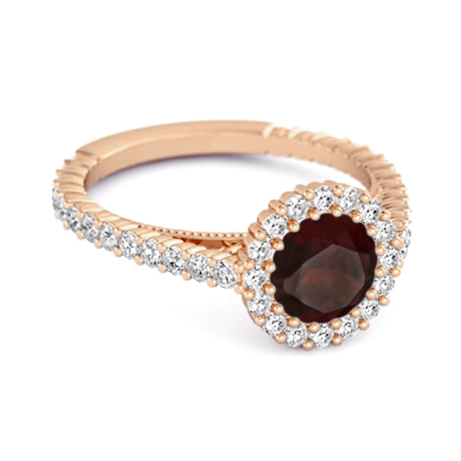 Garnet Halo Pavé Engagement Ring - Sterling Silver