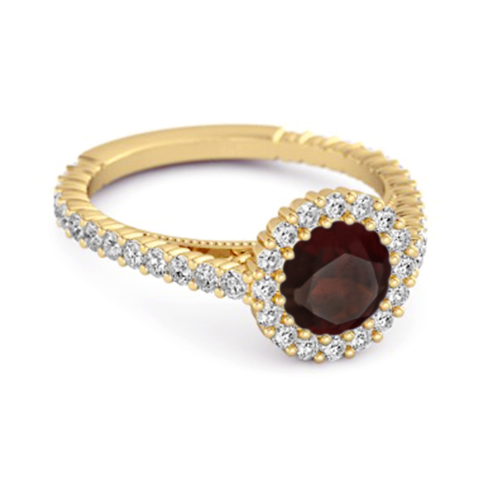 Garnet Halo Pavé Engagement Ring - Sterling Silver