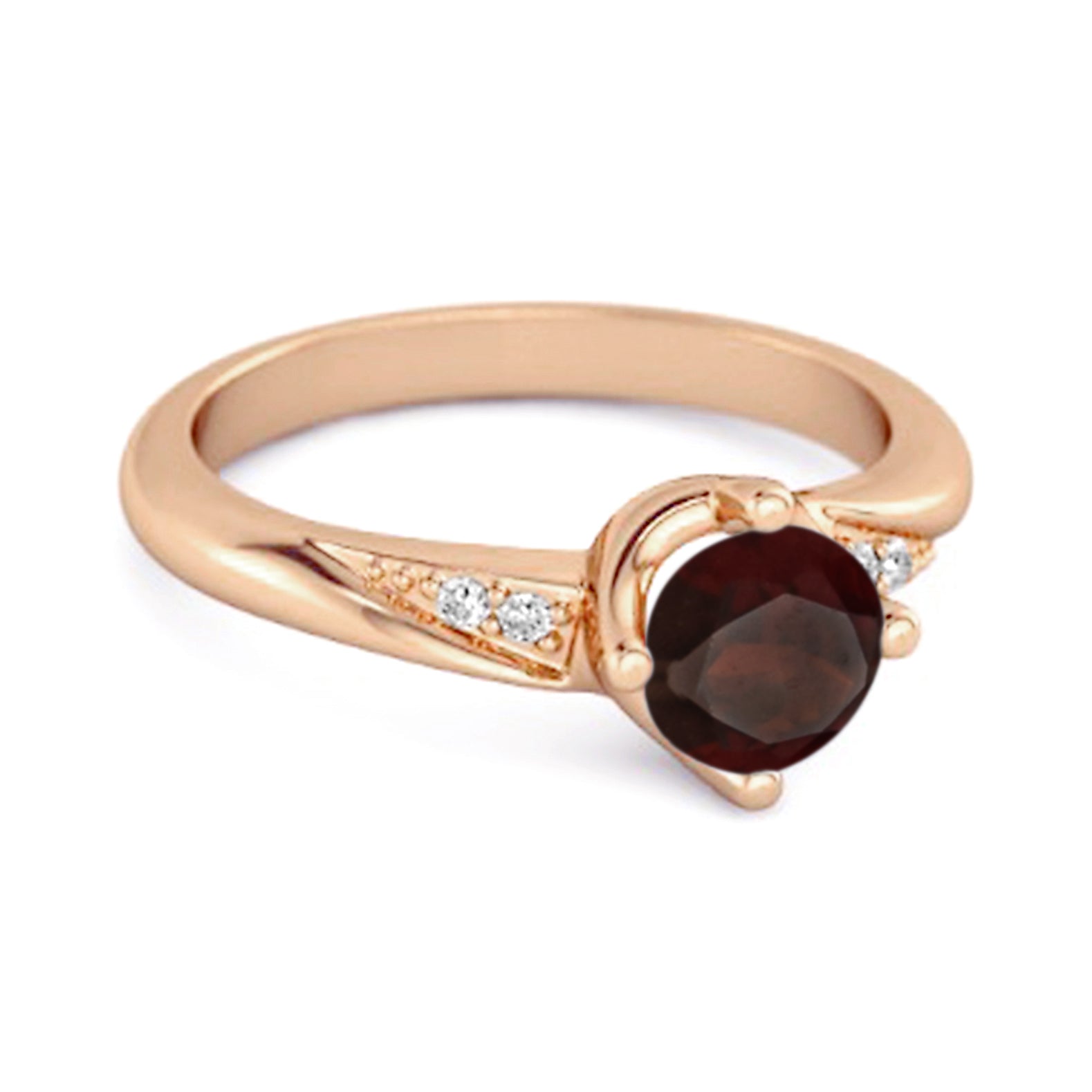 Garnet Classic Solitaire with Accent CZ Ring - Sterling Silver