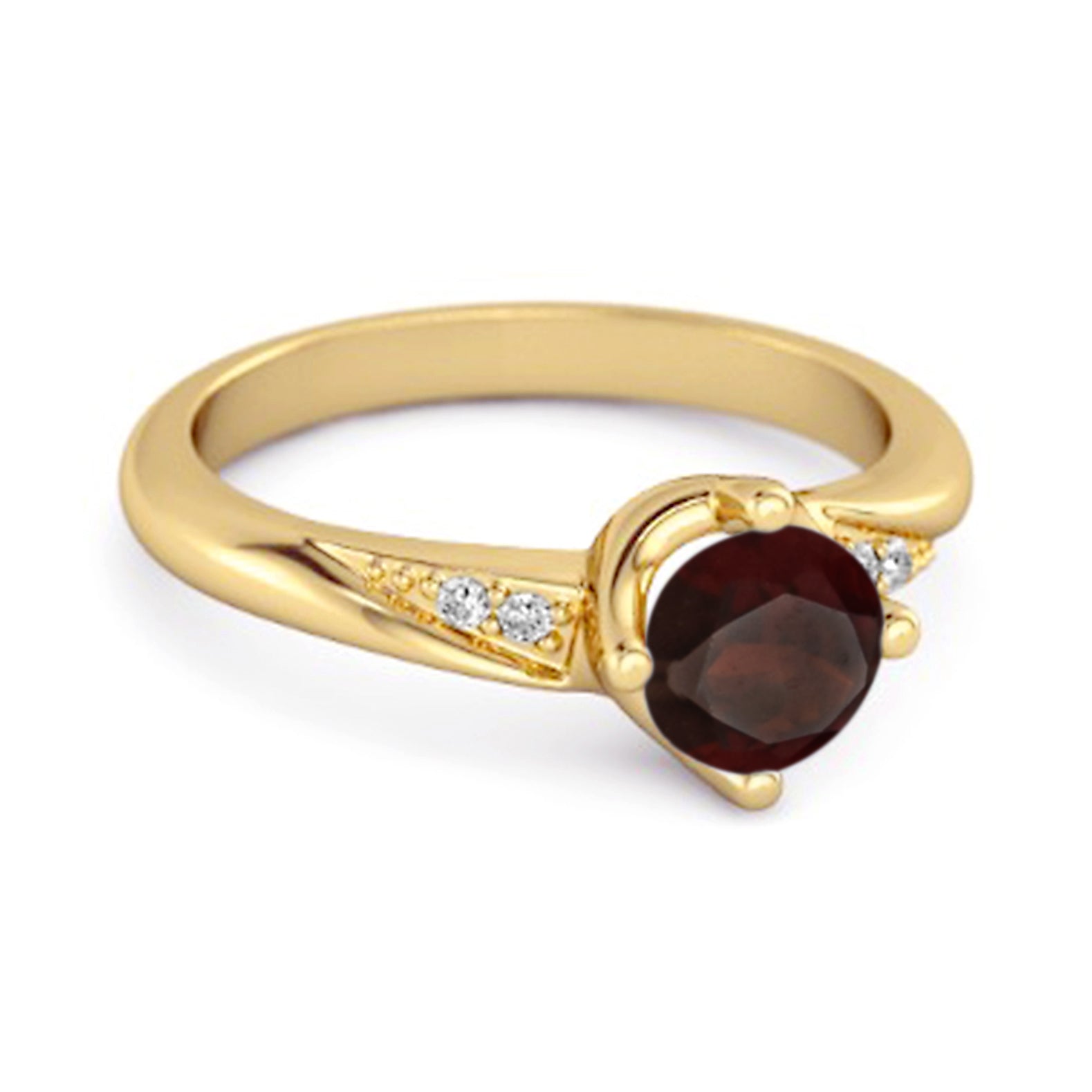 Garnet Classic Solitaire with Accent CZ Ring - Sterling Silver