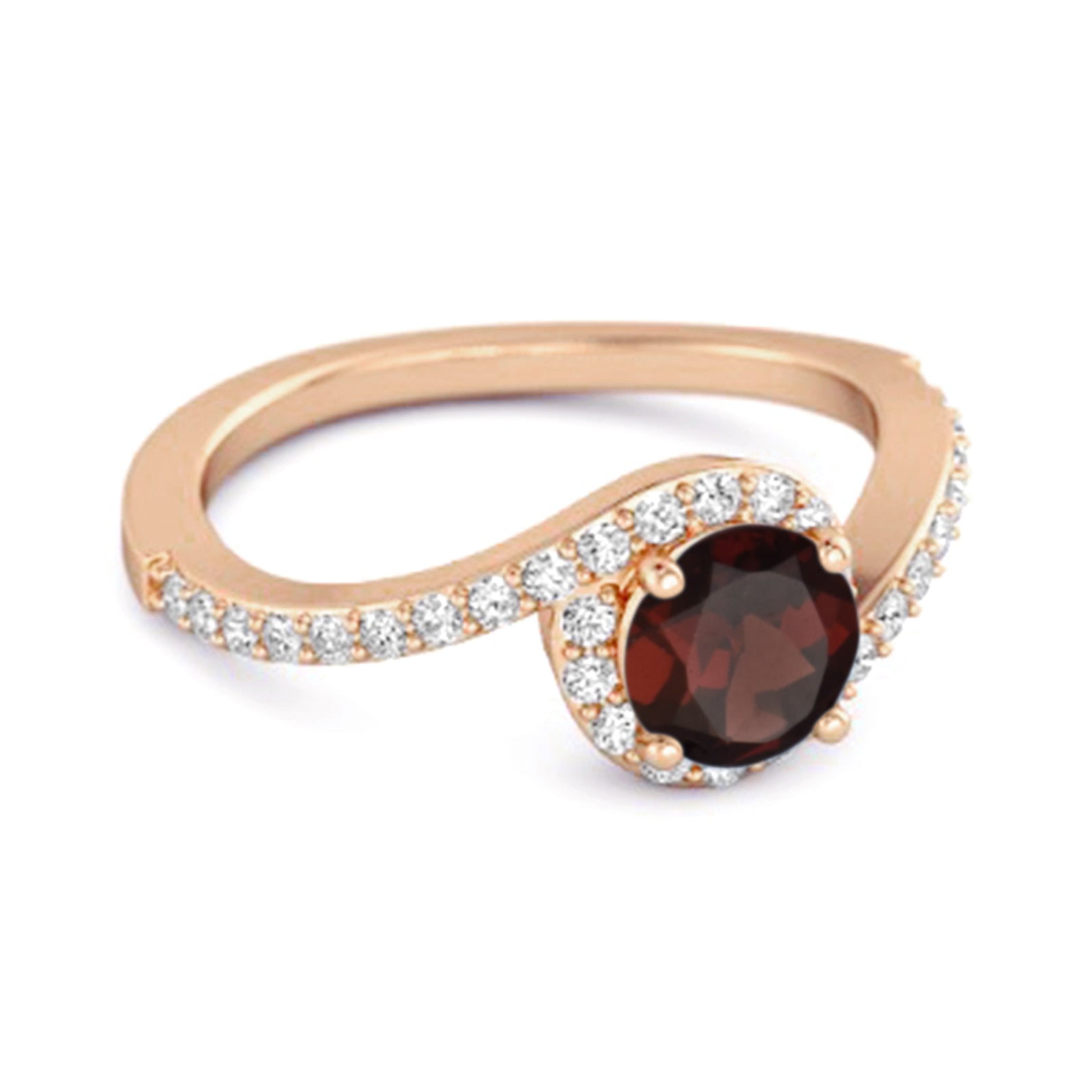 Garnet Halo Twist Pavé Band Ring - Sterling Silver