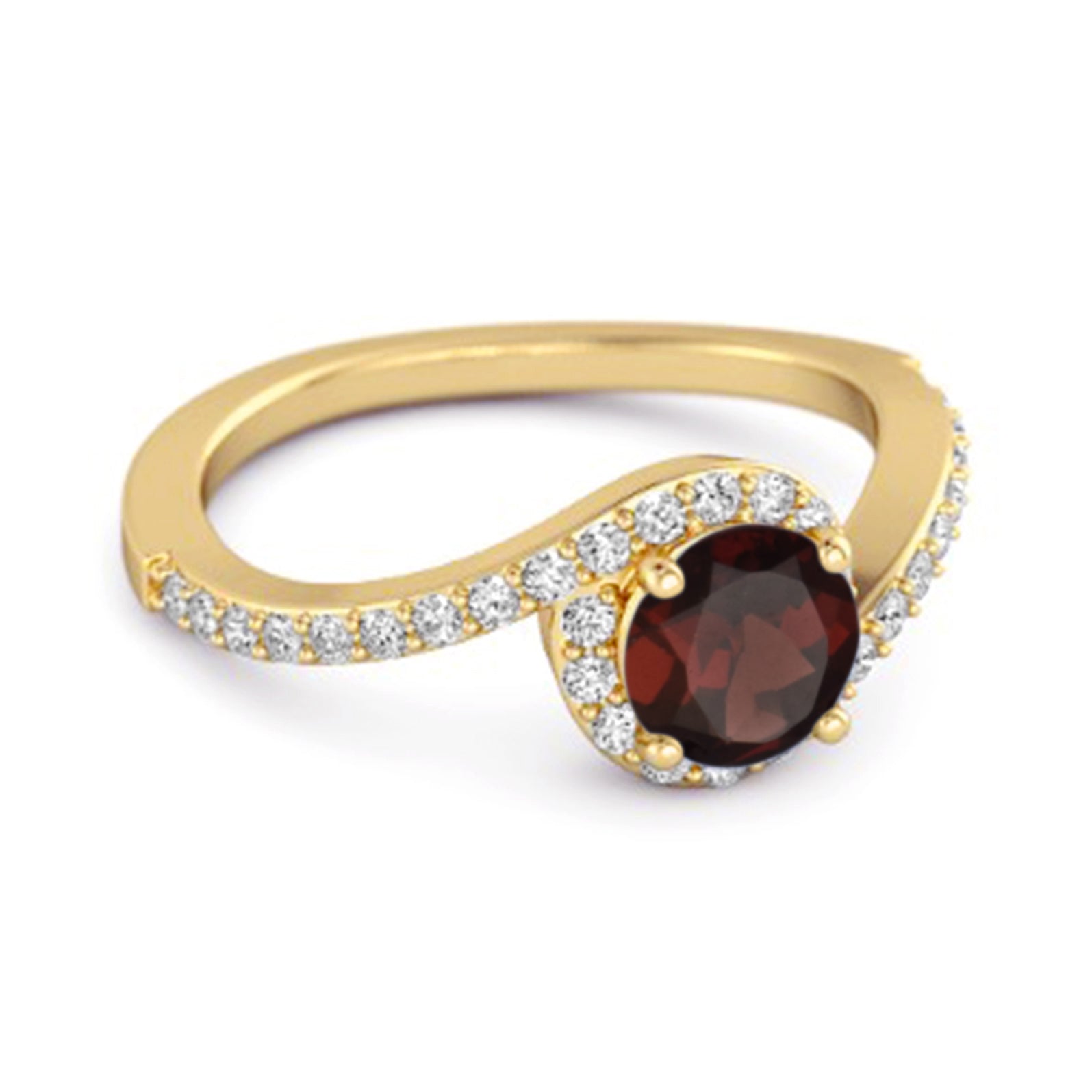 Garnet Halo Twist Pavé Band Ring - Sterling Silver