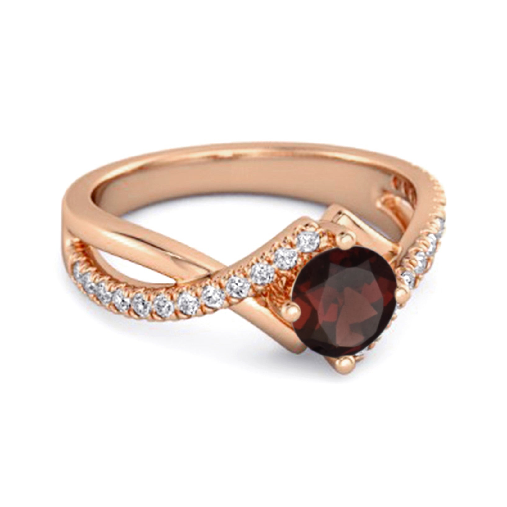 Granat Ring mit geteilter Ringschiene und Pavé-Fassung – Sterlingsilber