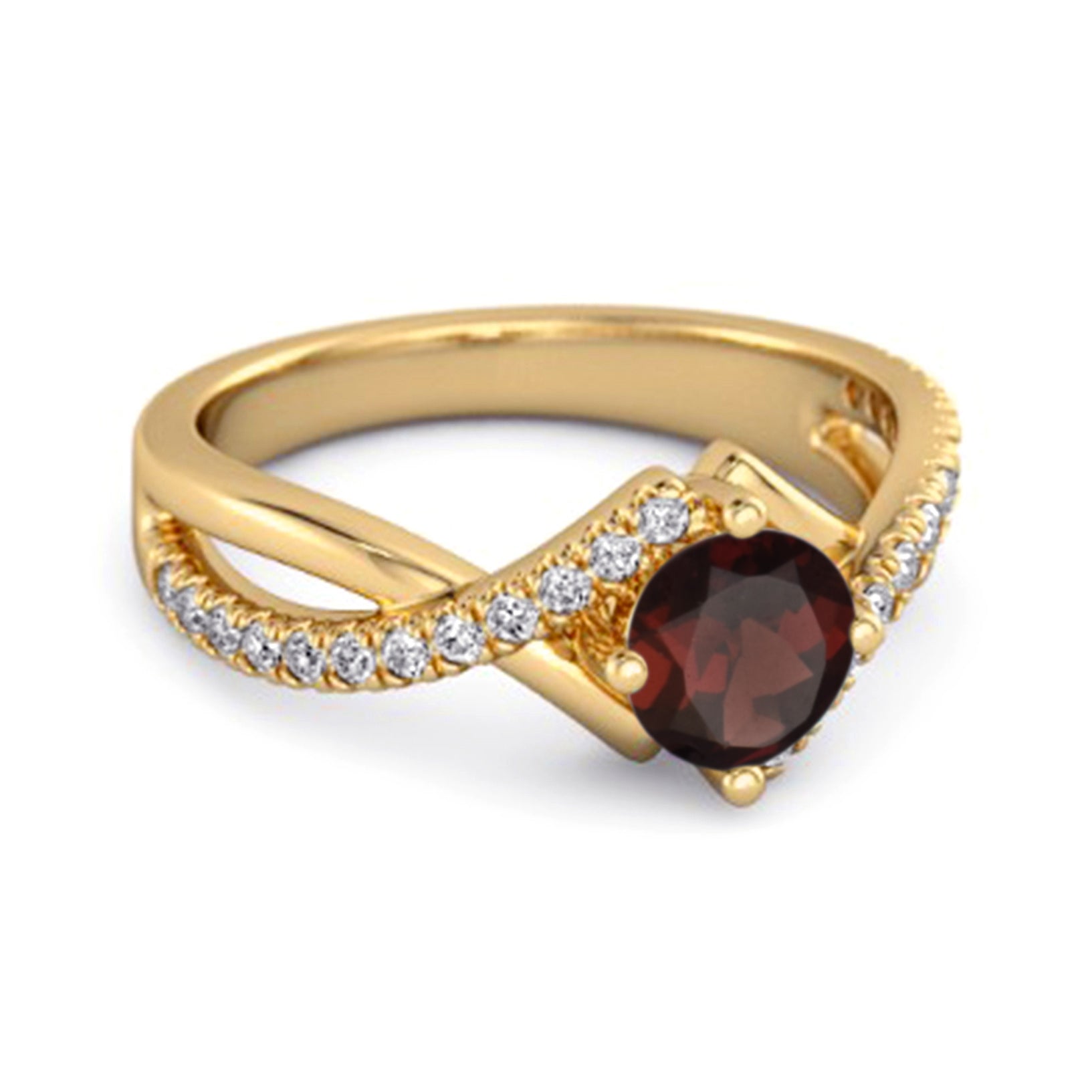 Granat Ring mit geteilter Ringschiene und Pavé-Fassung – Sterlingsilber