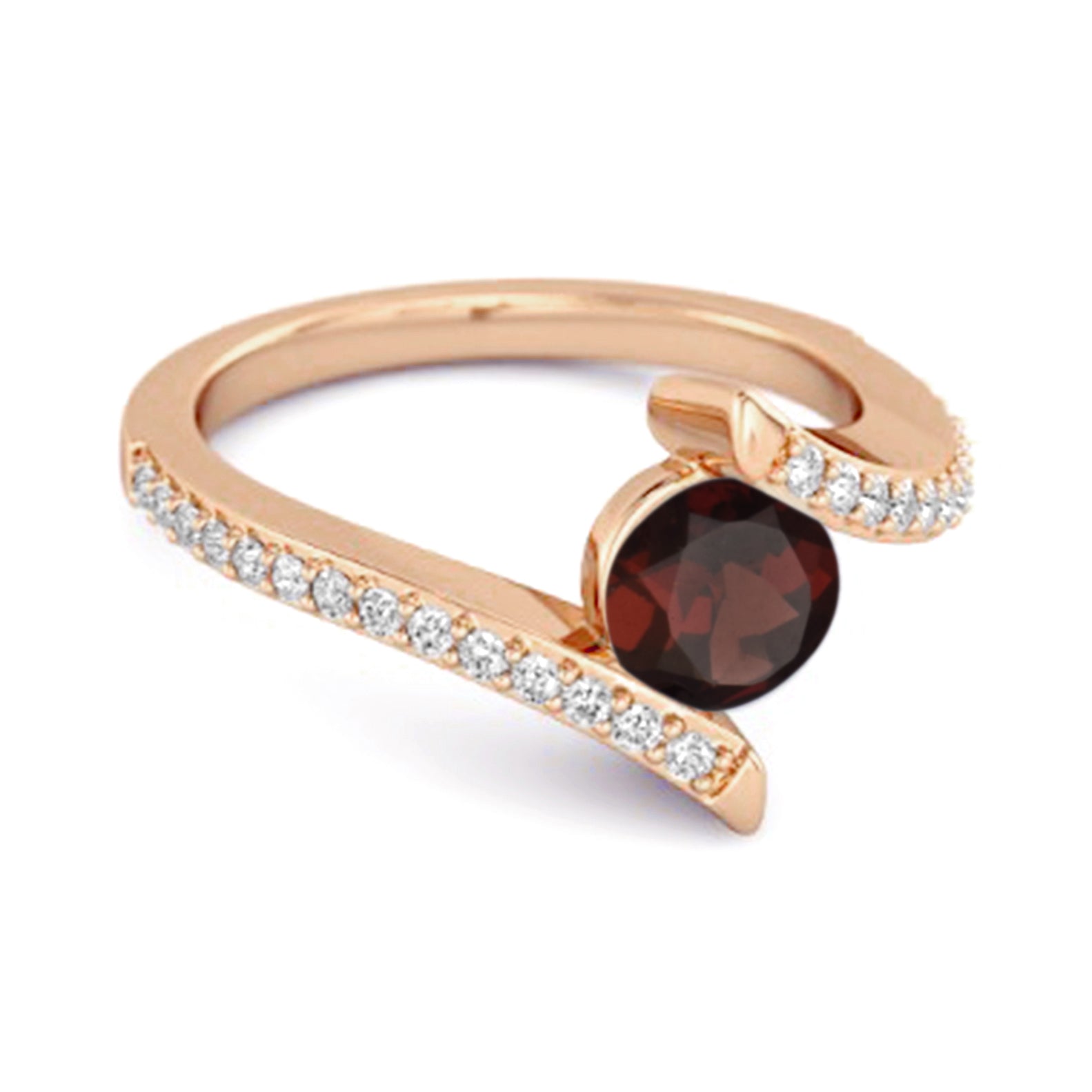 Garnet Contemporary Pavé Bypass Ring - Sterling Silver