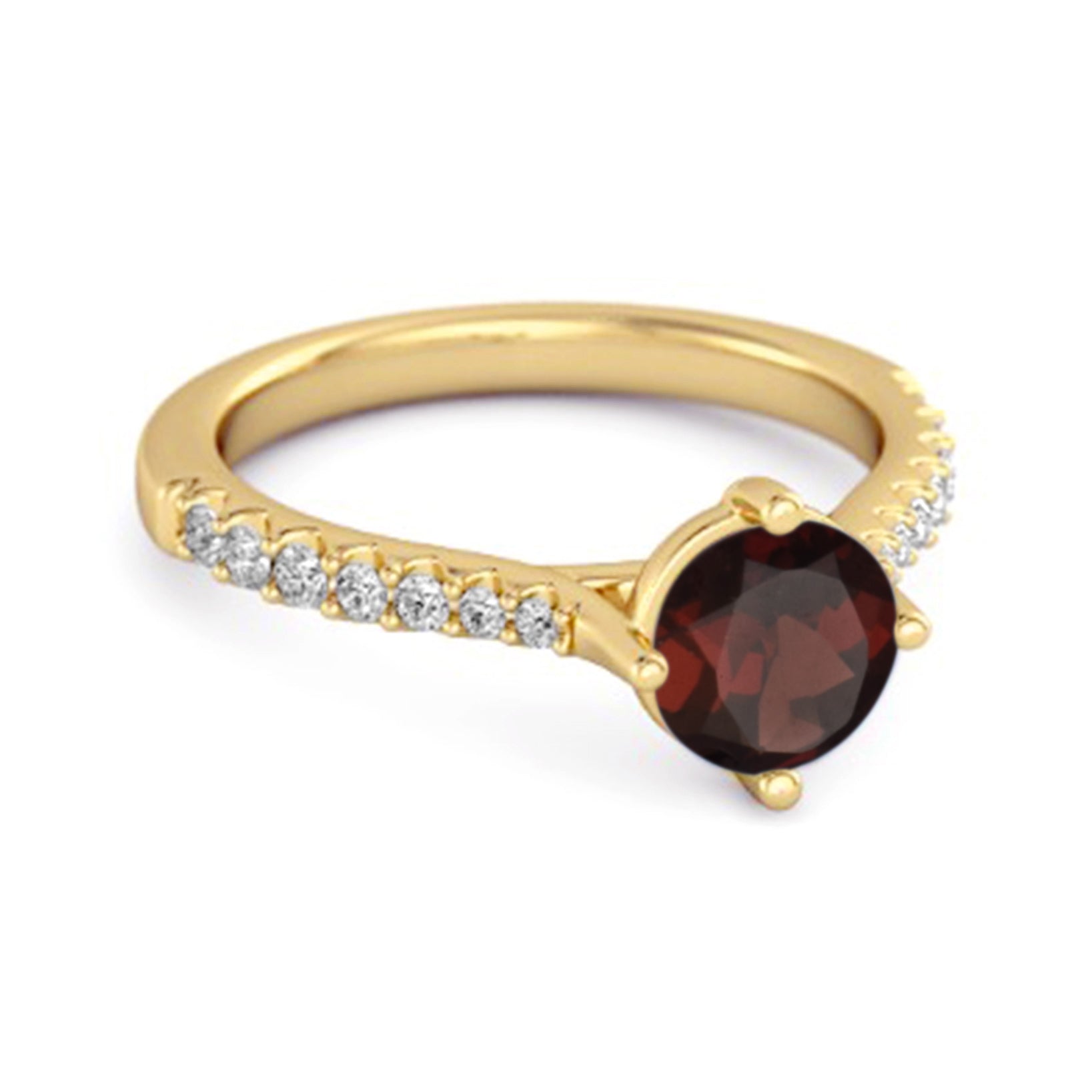 Garnet Classic Pavé Solitaire Ring - Sterling Silver