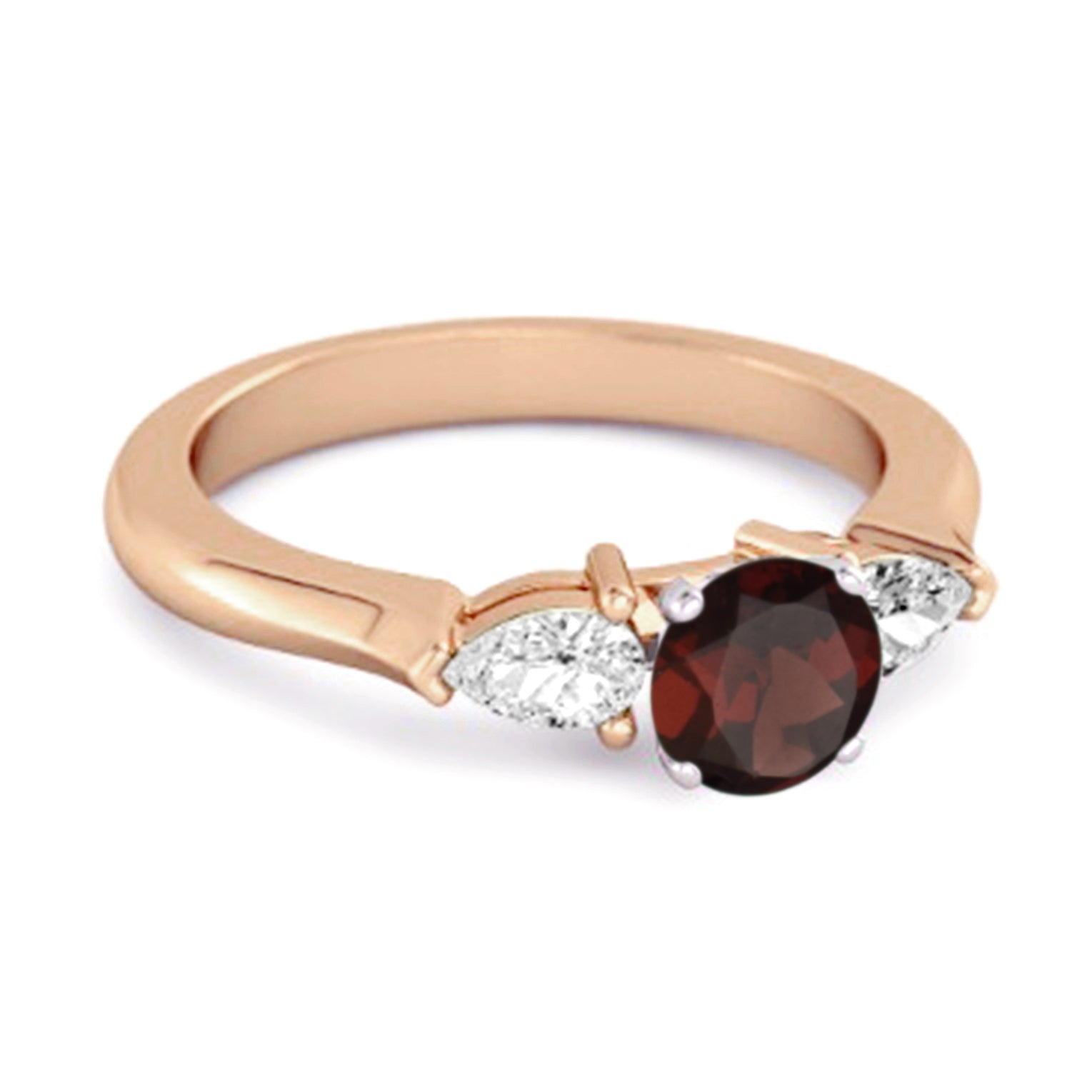 Garnet Three Stone Pear Accent Ring - Sterling Silver