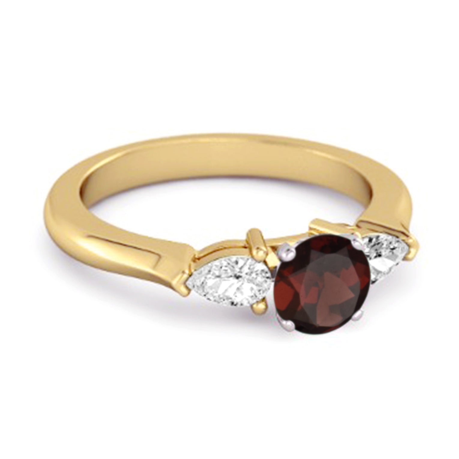 Garnet Three Stone Pear Accent Ring - Sterling Silver