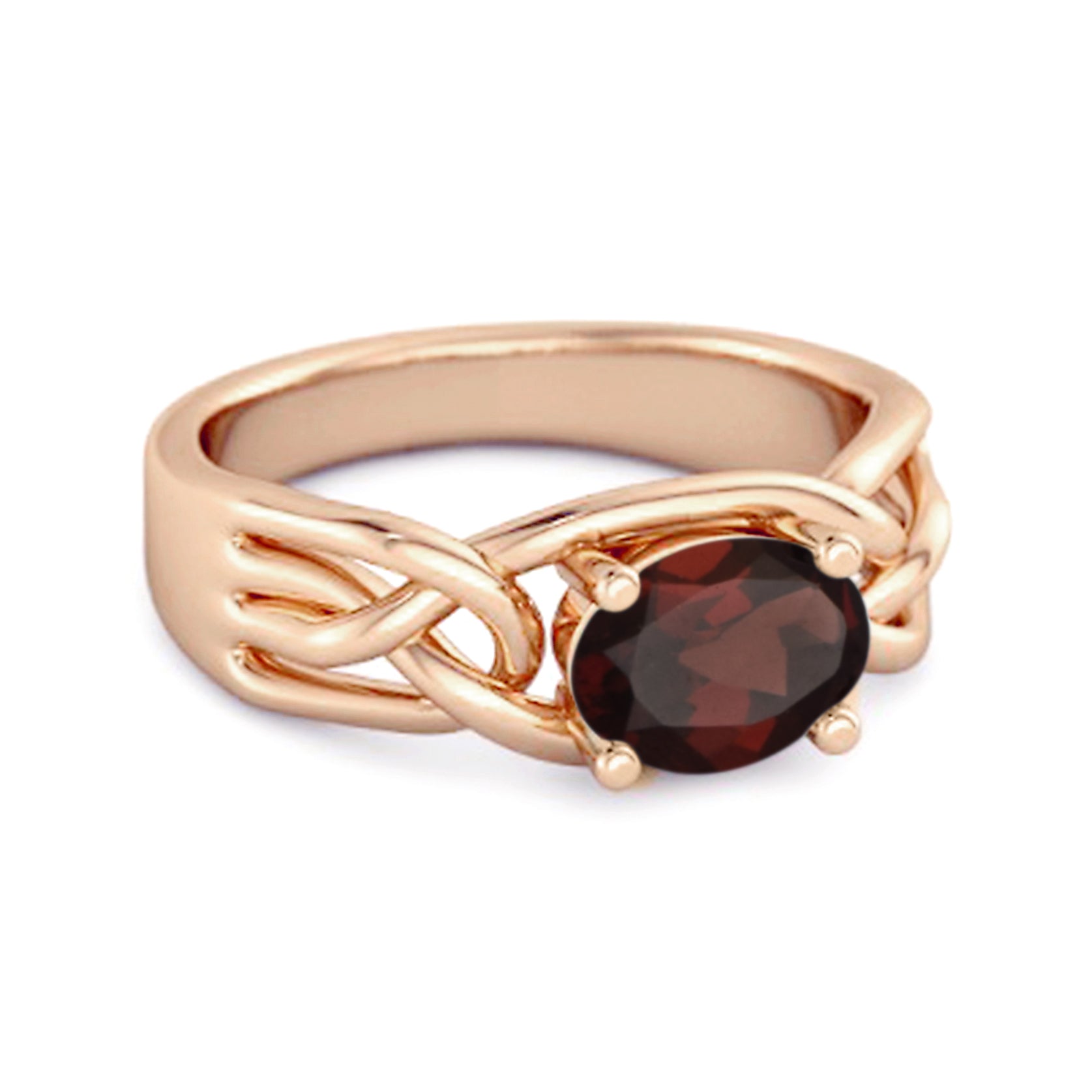 Garnet Celtic Woven Band Ring - Sterling Silver