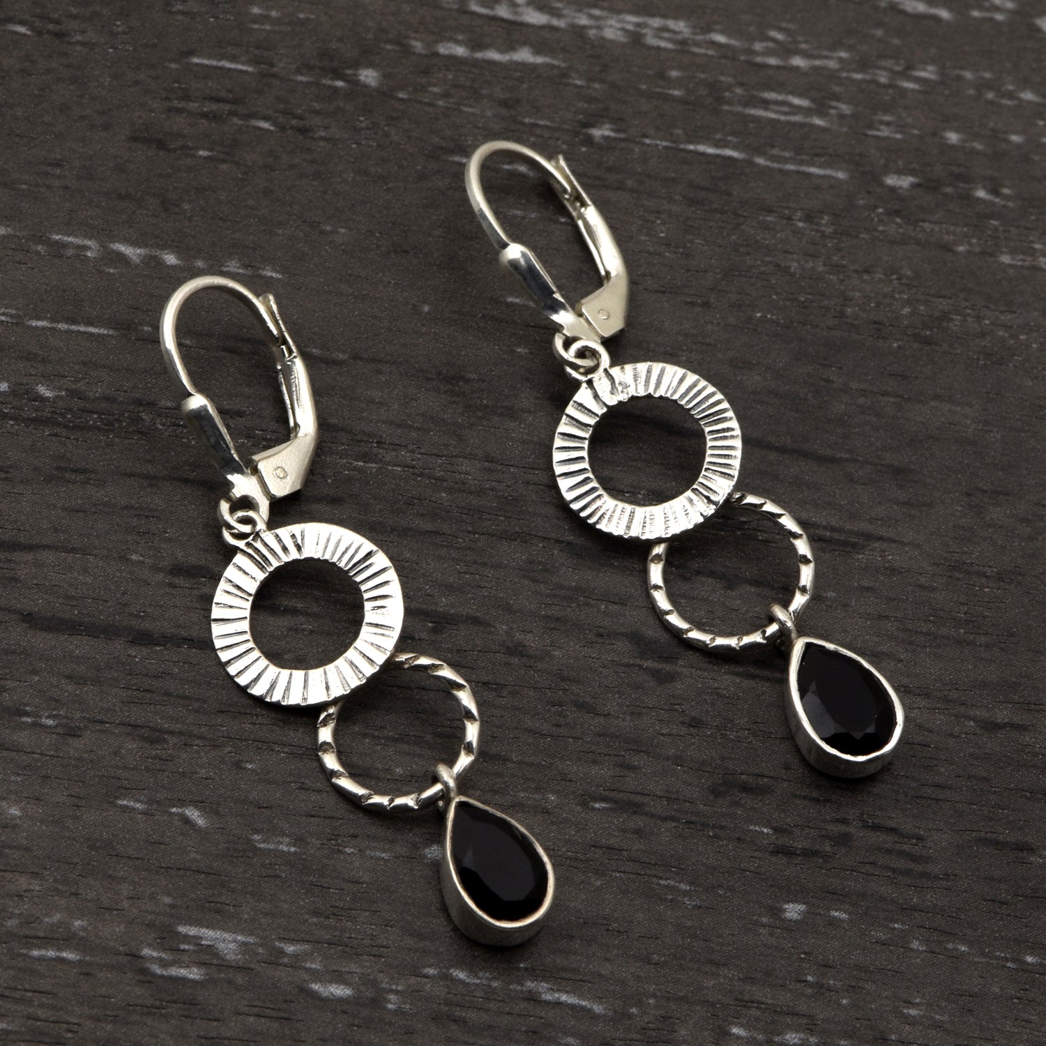 Black Onyx Drop Earrings - Sterling Silver