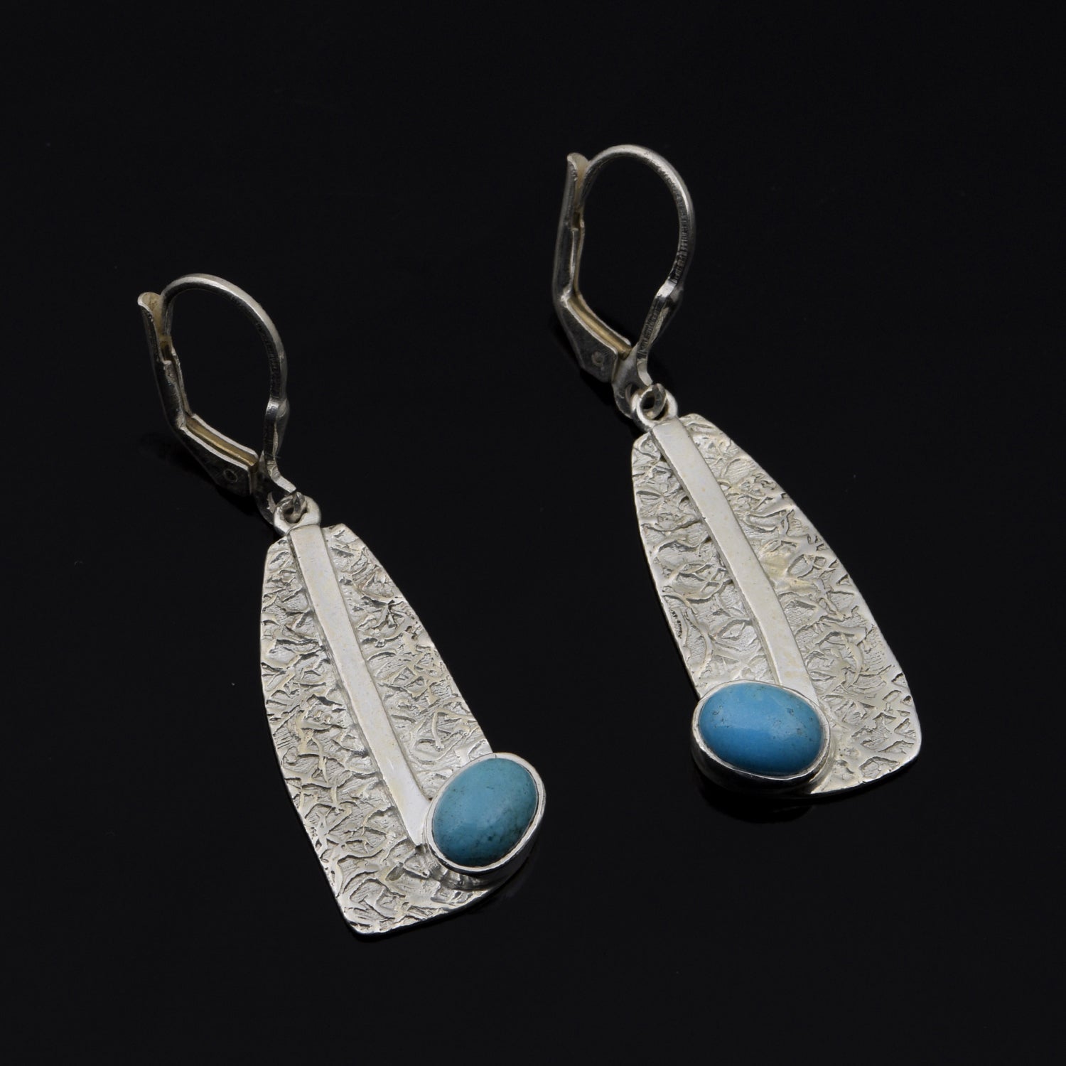 Turquoise Bar Drop Design Earrings - Sterling Silver