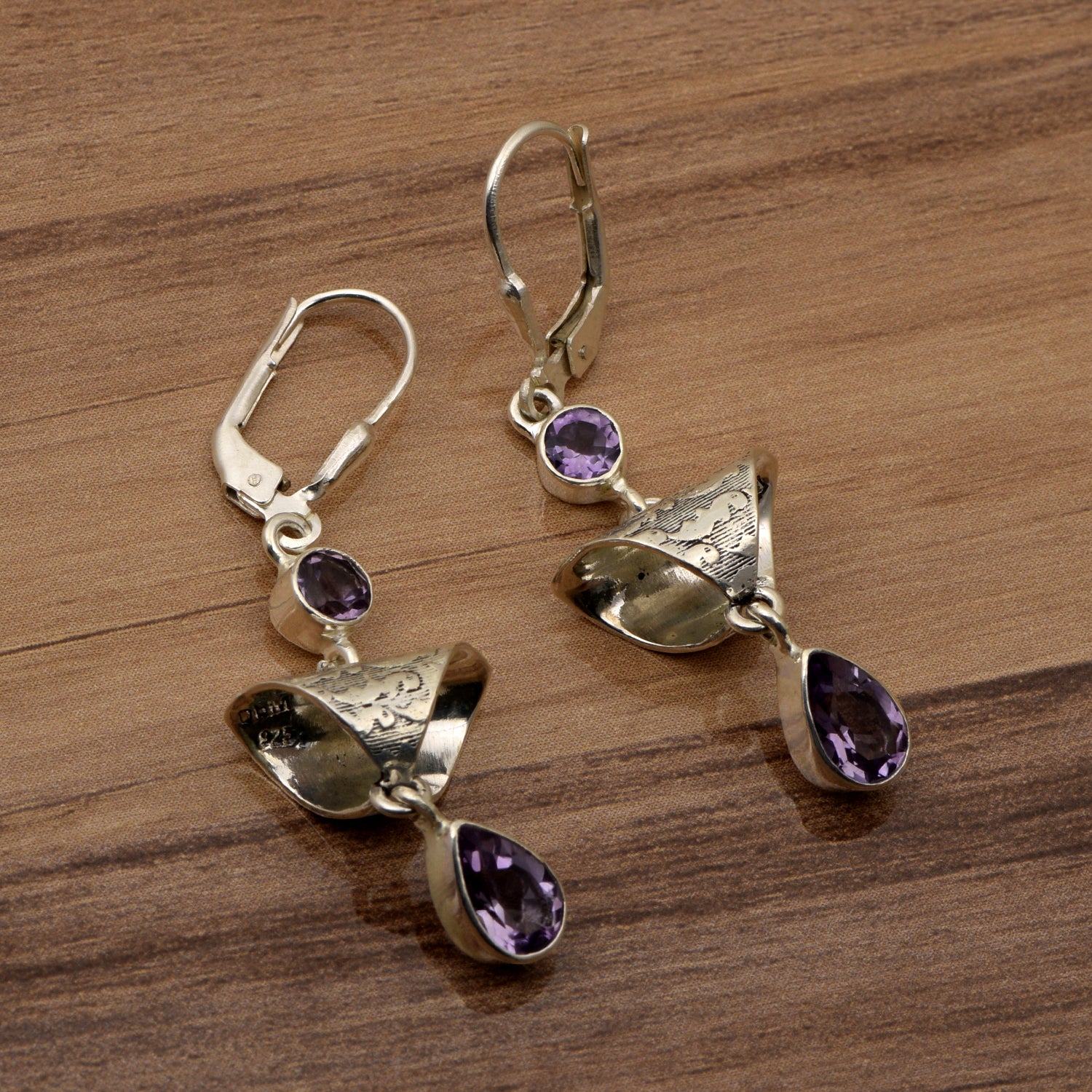 Amethyst Dangle Earrings - Sterling Silver