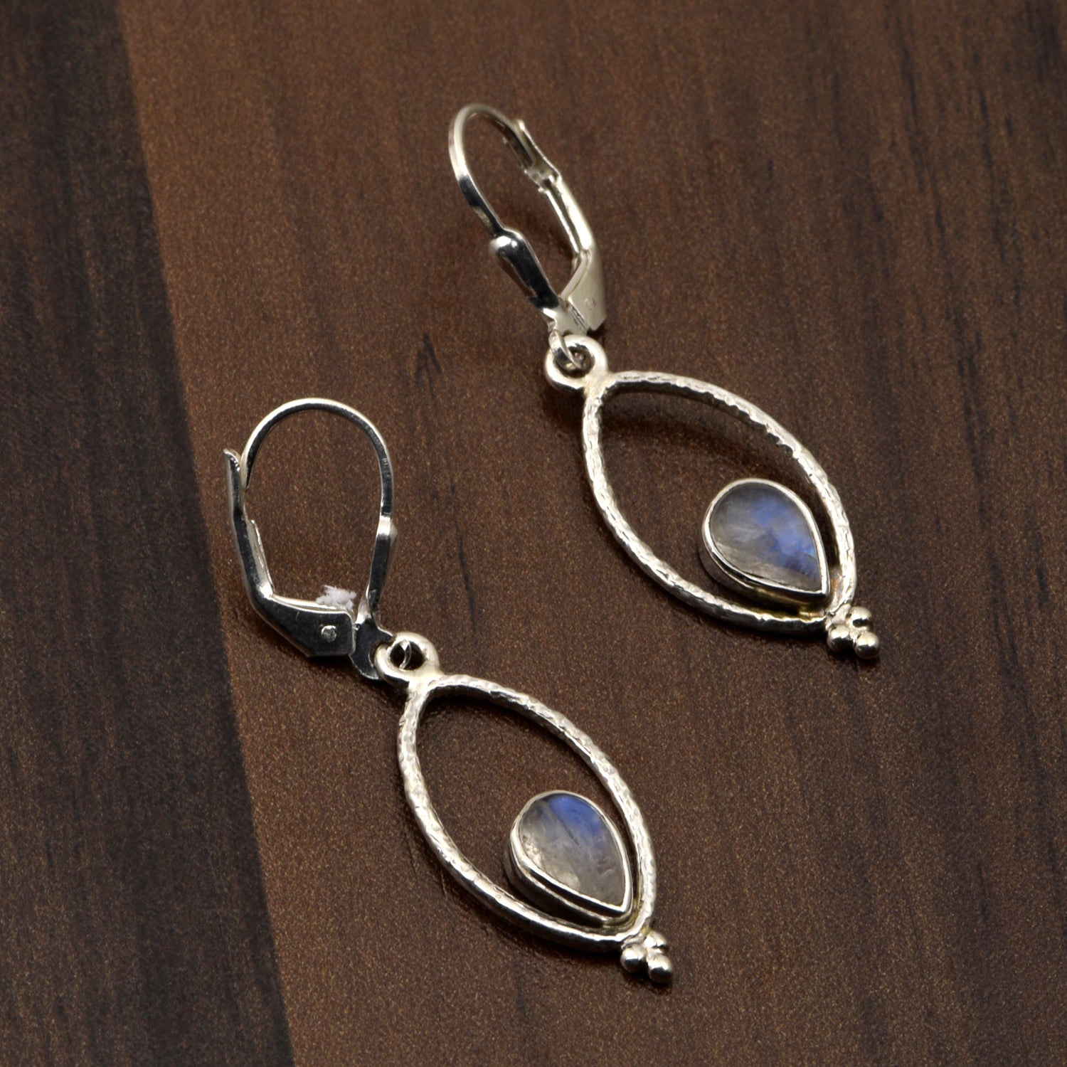 Moonstone Teardrop Dangle Earrings - Sterling Silver