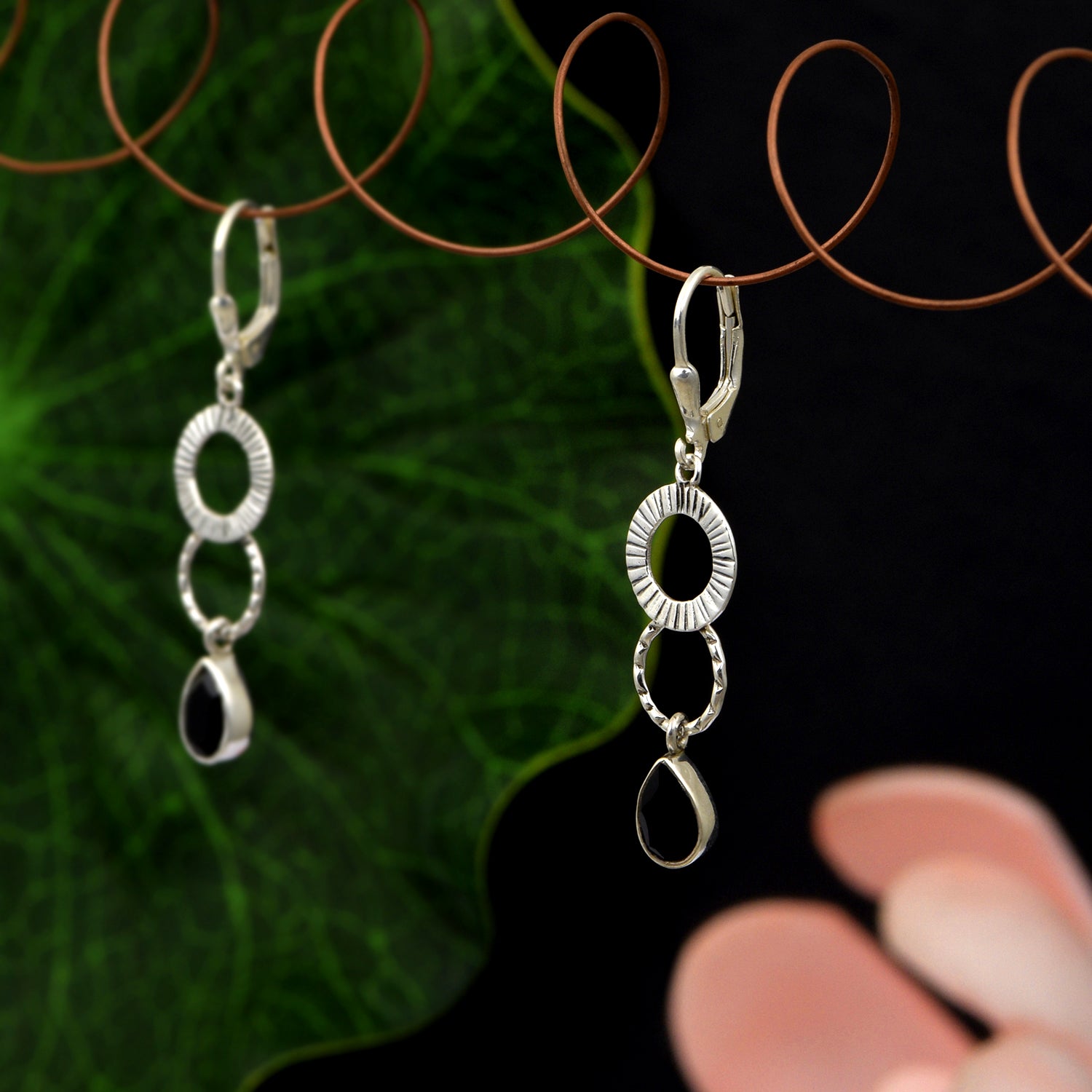 Black Onyx Drop Earrings - Sterling Silver
