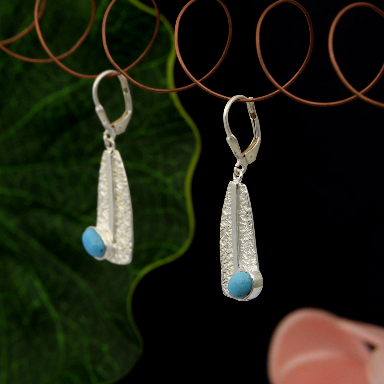 Turquoise Bar Drop Design Earrings - Sterling Silver