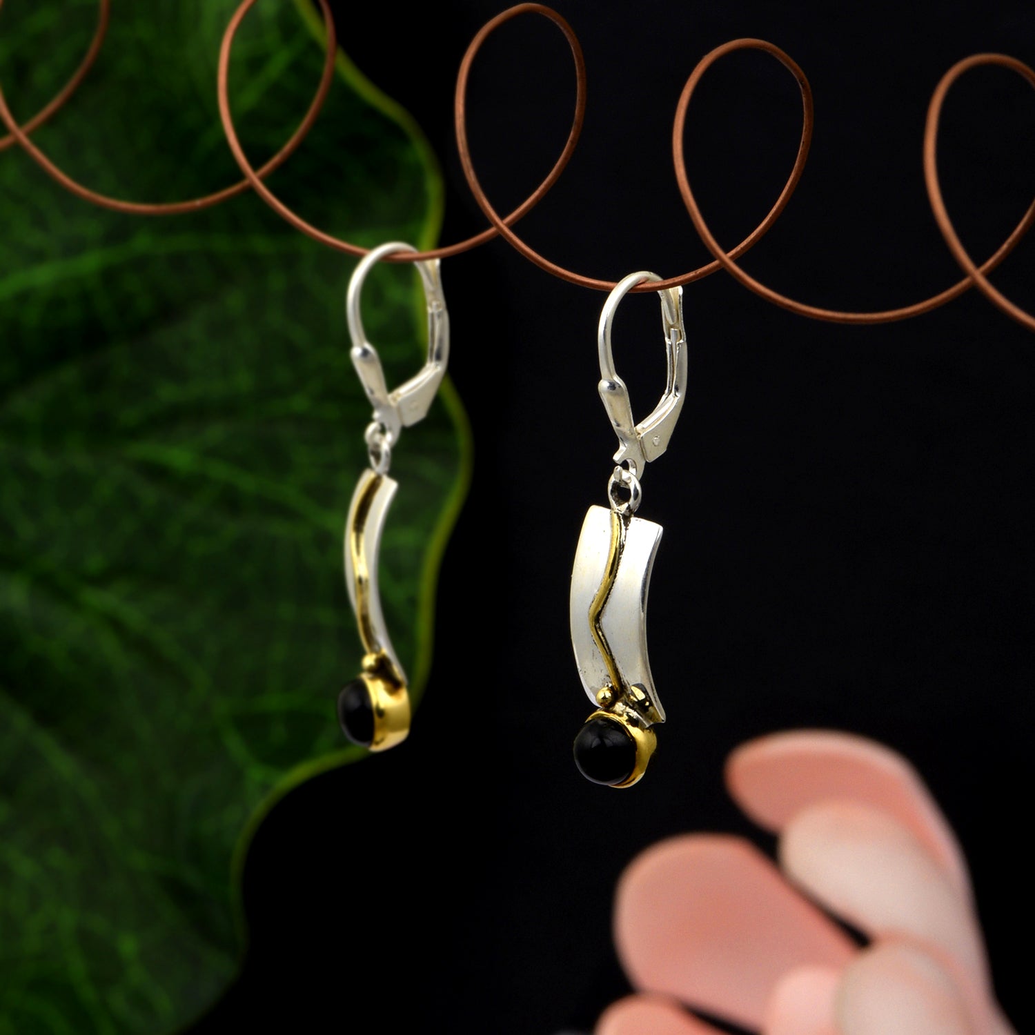 Black Spinel Dangle Earrings - Sterling Silver