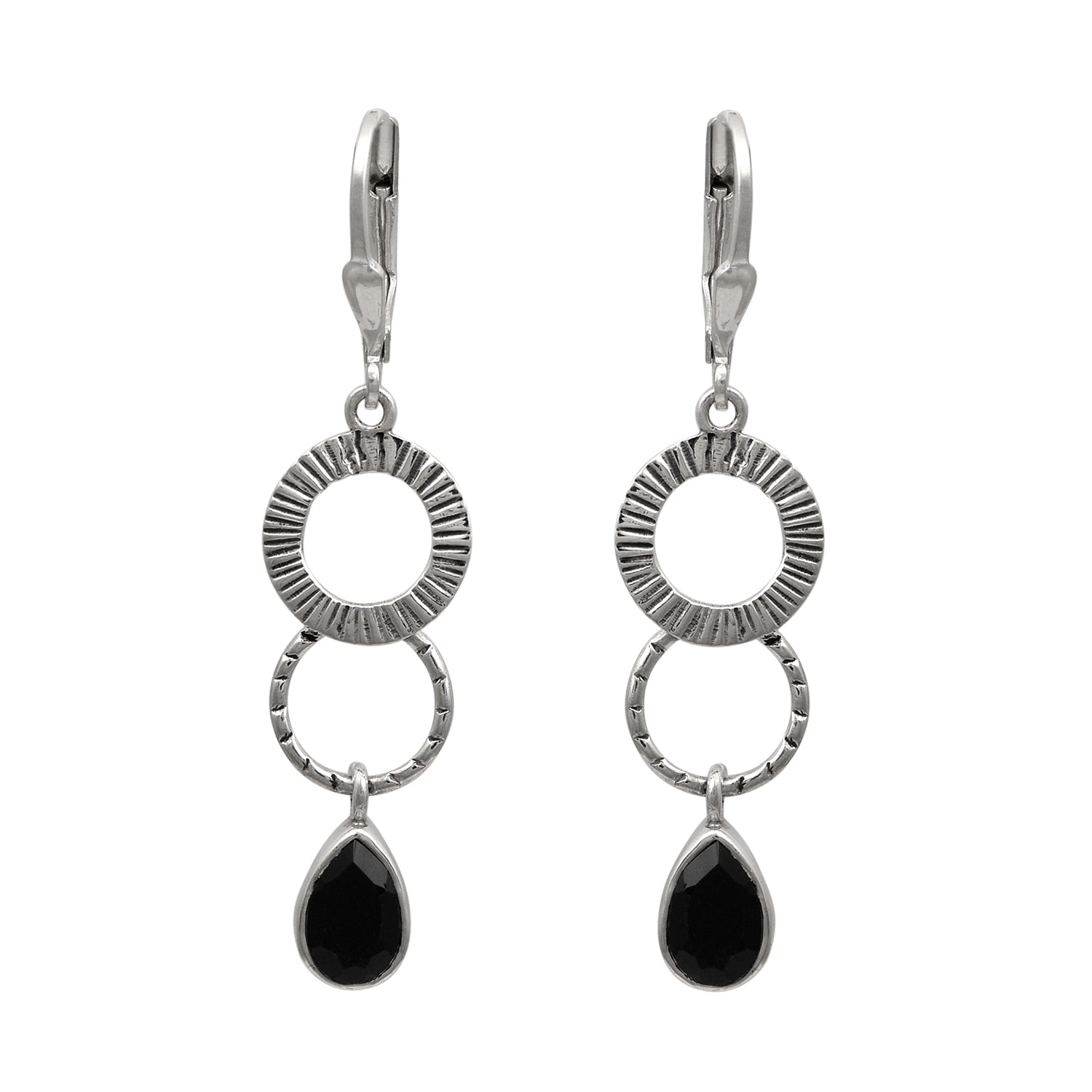 Black Onyx Drop Earrings - Sterling Silver