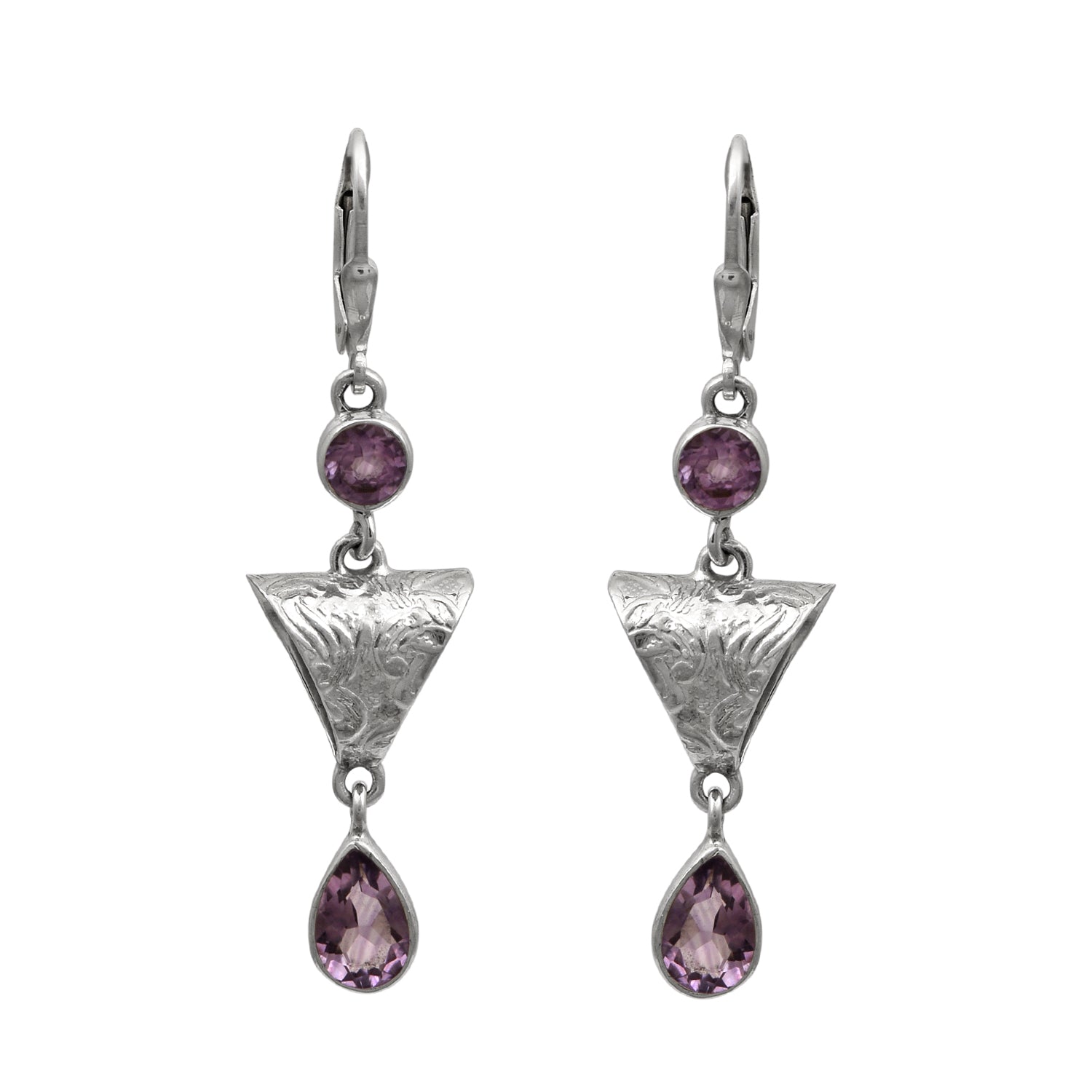 Amethyst Dangle Earrings - Sterling Silver