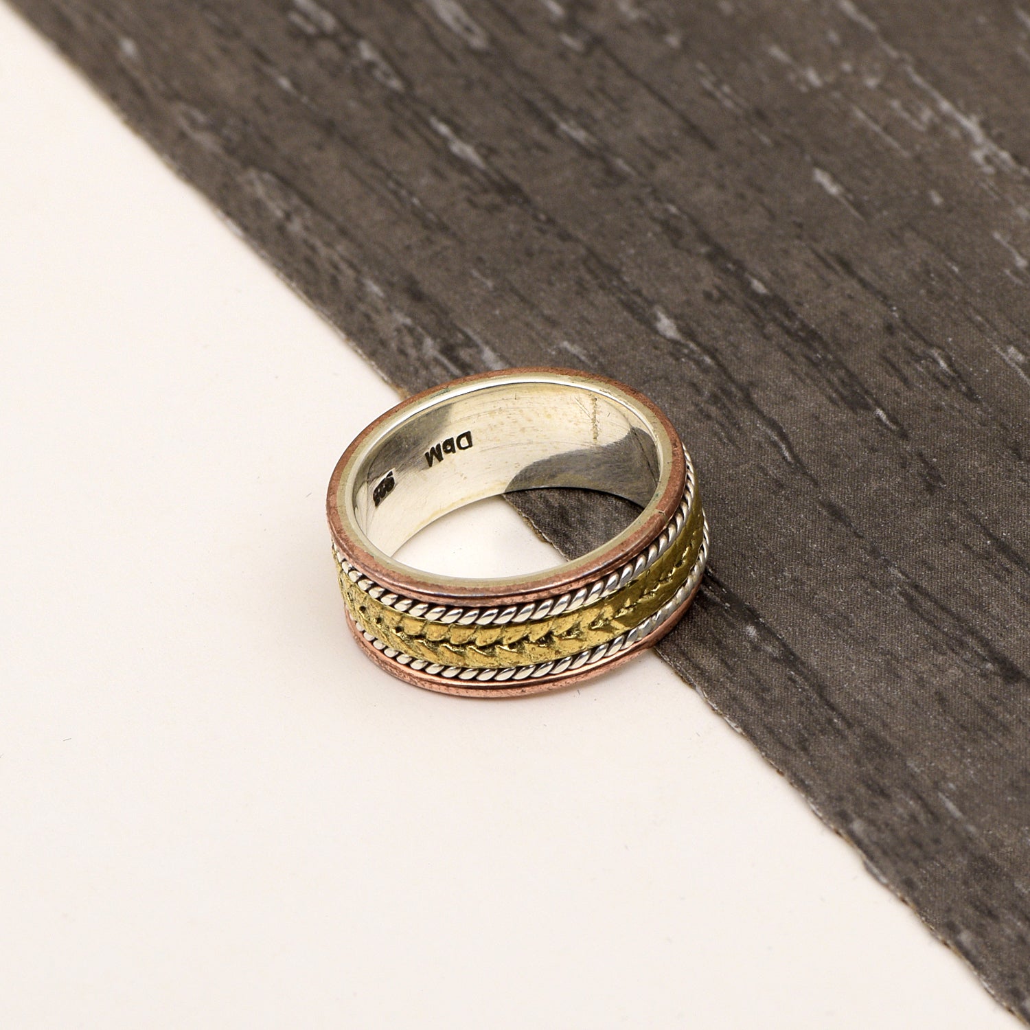 Braided Rope Pattern with Dual-Tone Spinner Ring - Sterling Silver