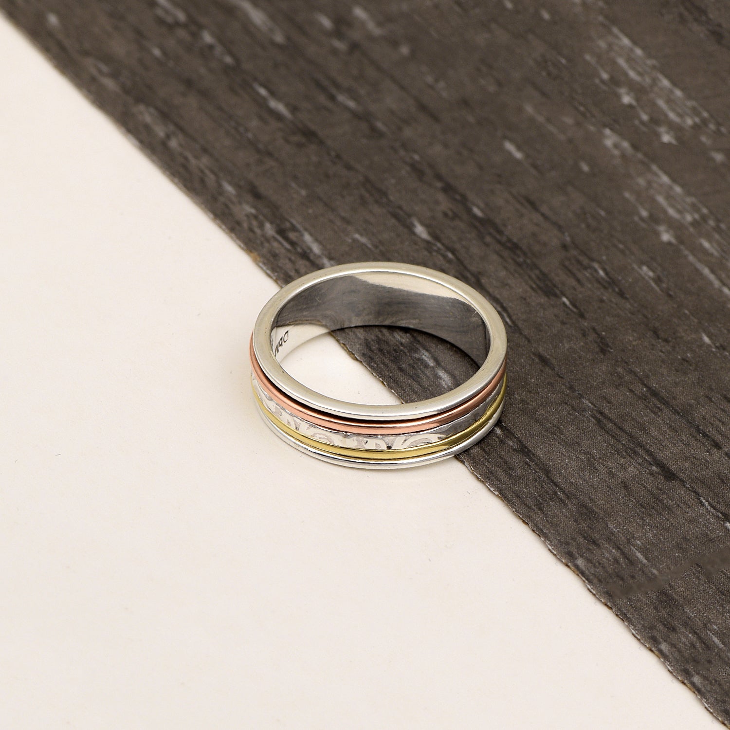 Triple Band Design Spinner Ring - Sterling Silver