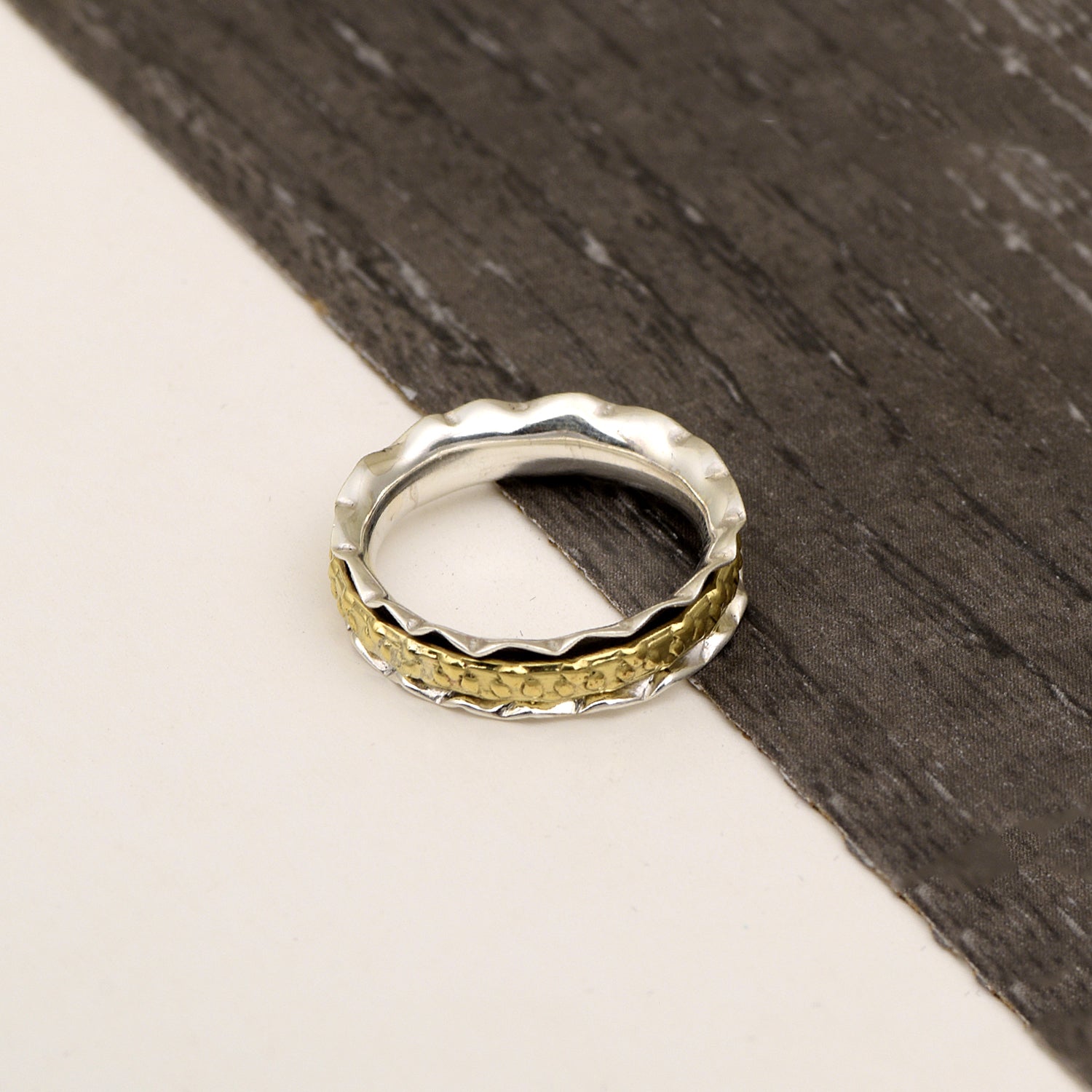 Wavy Edge Hammered Spinner Ring - Sterling Silver
