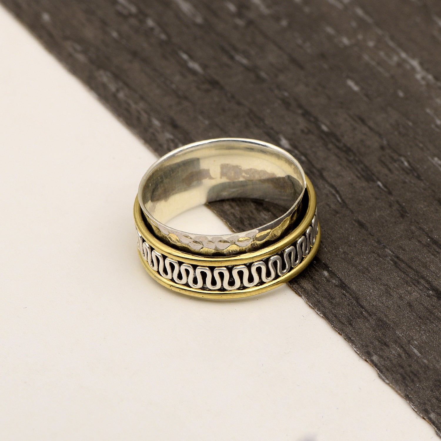 Wavy Rope Pattern Spinner Ring - Sterling Silver