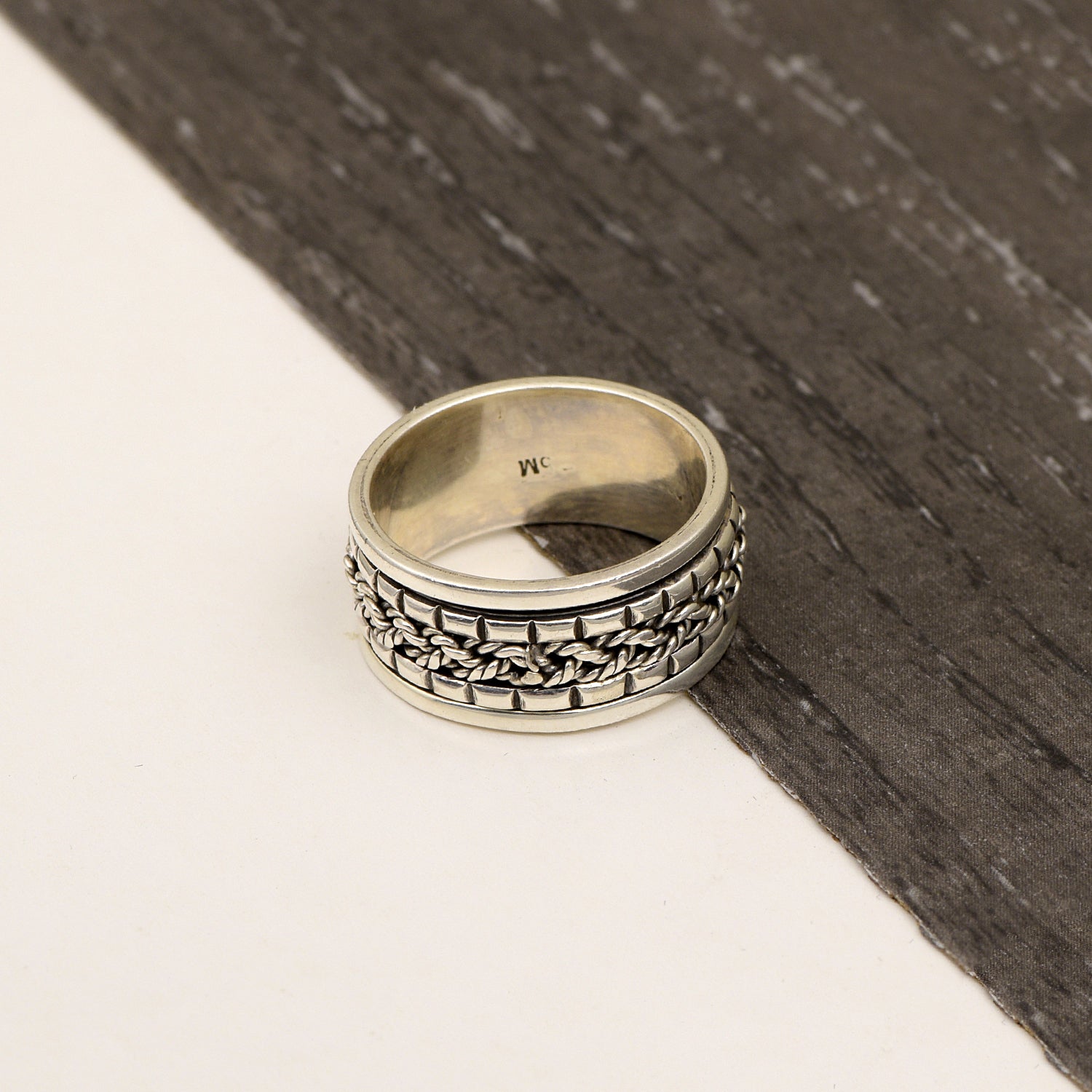Rope Band Engraved Meditation Spinner Ring