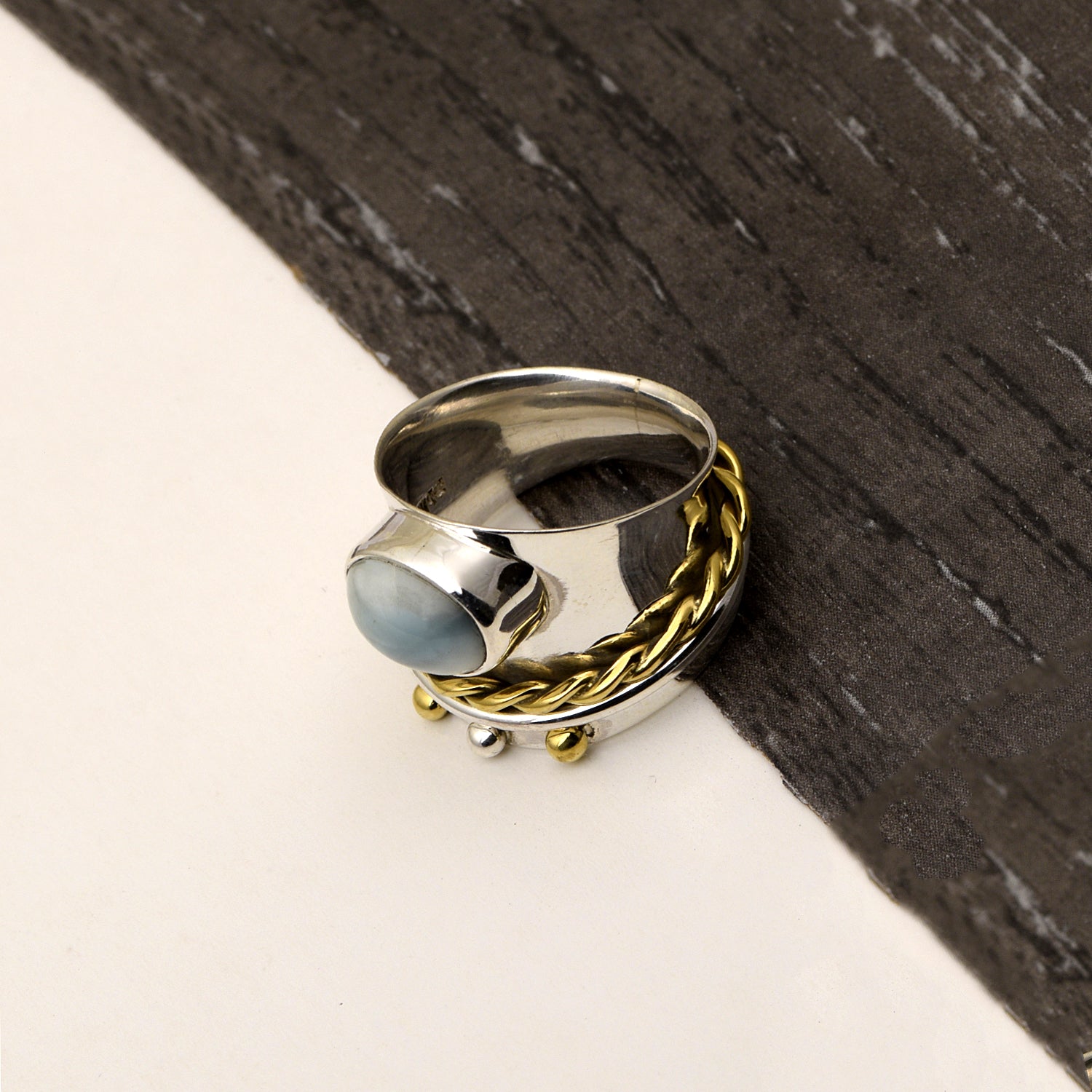 Larimar Gold Tone Braided Spinner Ring - Sterling Silver
