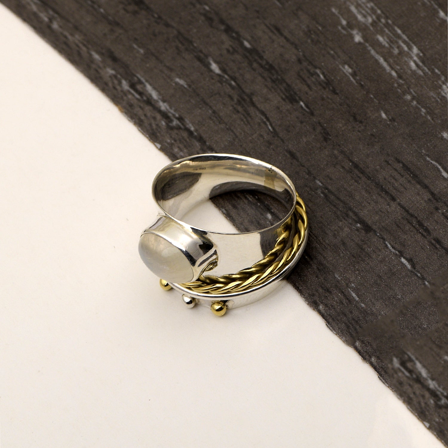 Moonstone Braided & Bead Spinner Ring - Sterling Silver