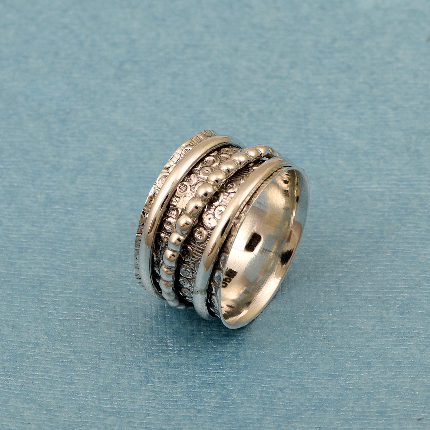Triple Band Textured Spinner Ring - Sterling Silver
