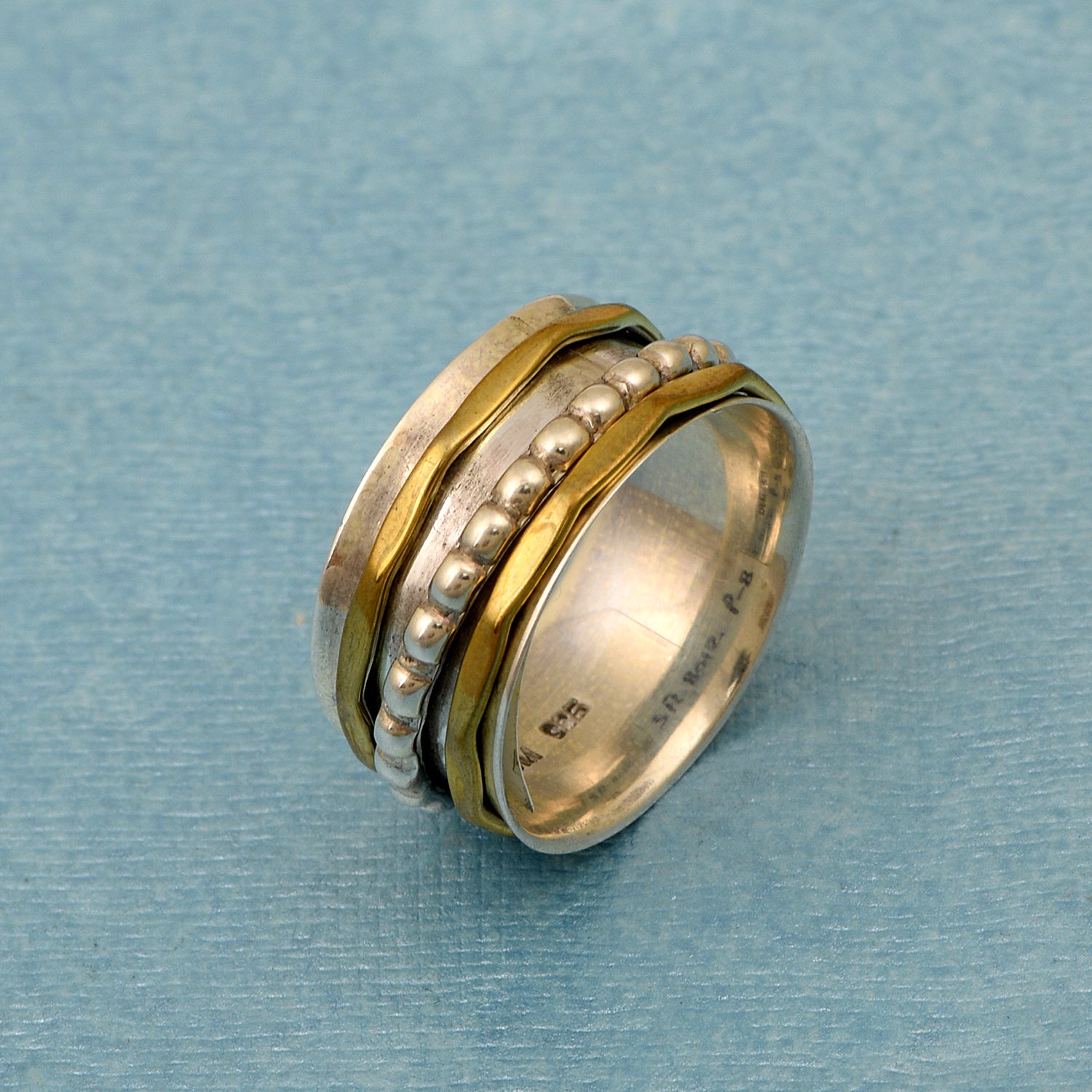Ball & Wavy Band Spinner Ring - Sterling Silver