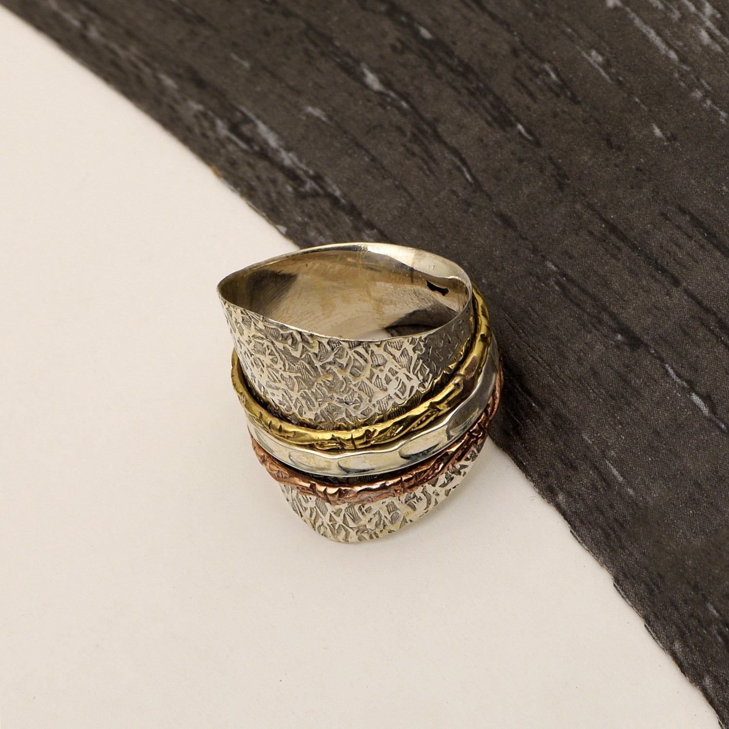 Wide Textured Spinner Ring - Sterling Silver
