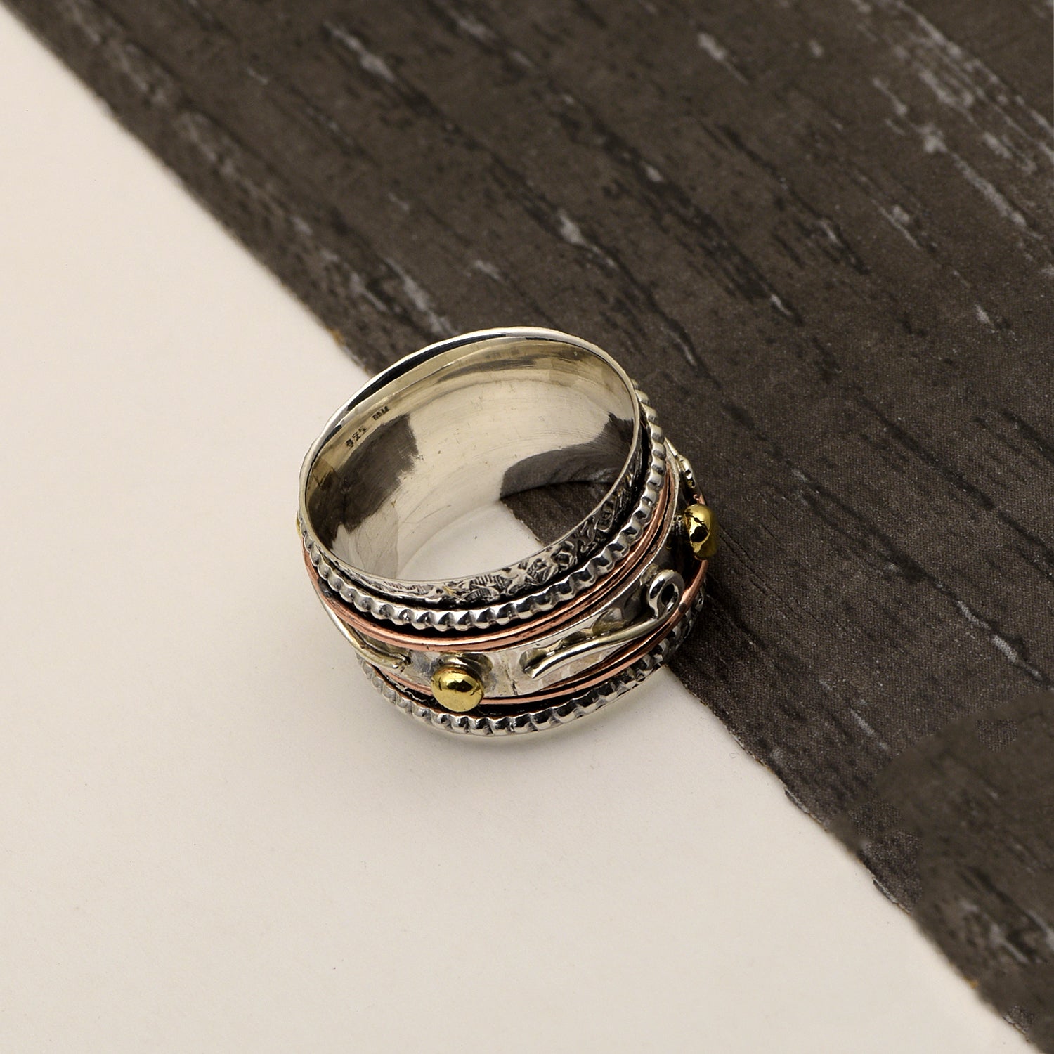 Multi Band Engrvaed Spinner Ring