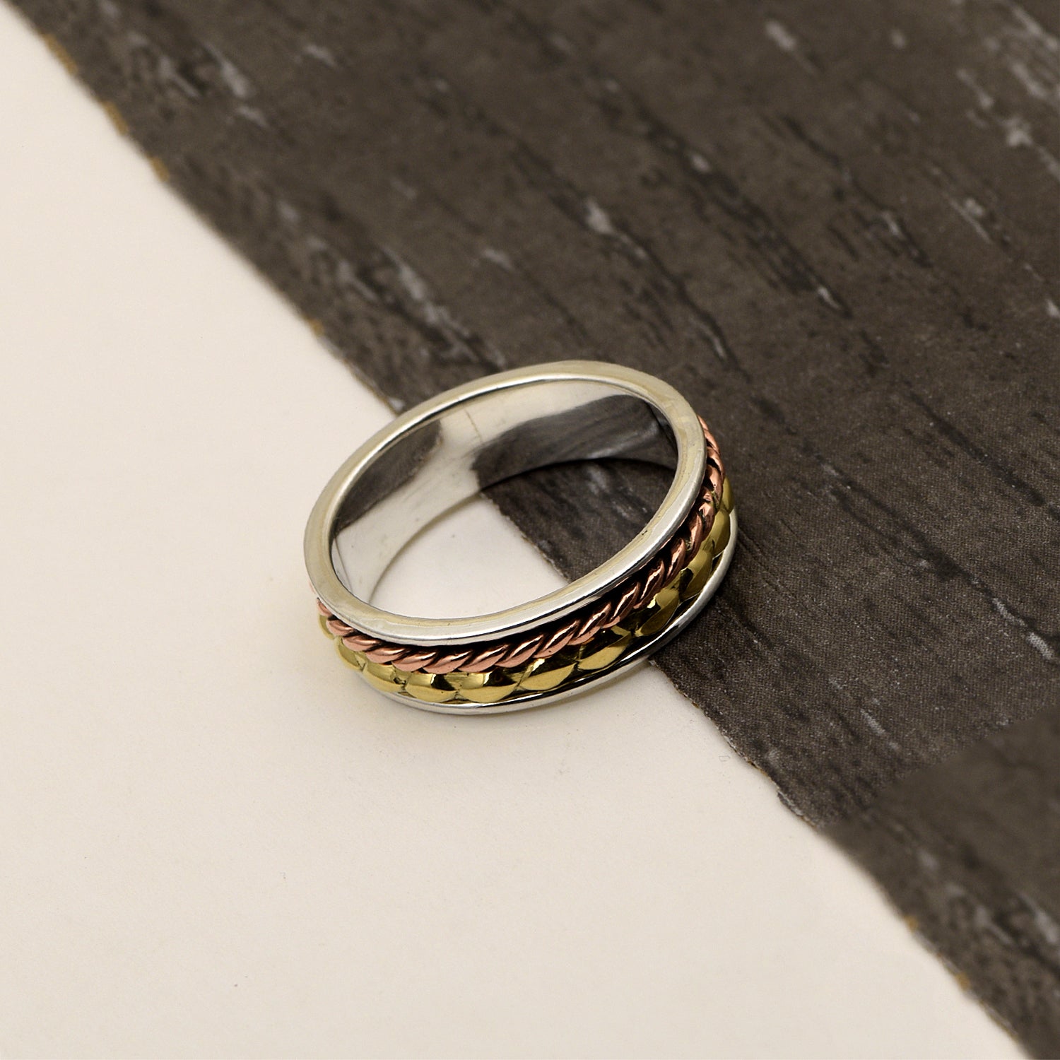 Dual Texture Rope Spinner Ring - Sterling Silver