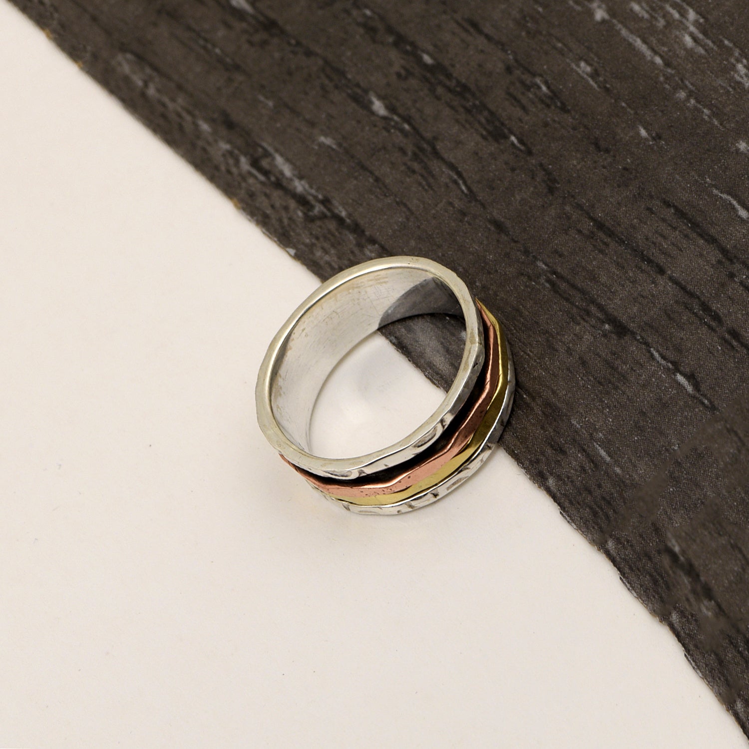 Multi Color Band Spinner Ring - Sterling Silver