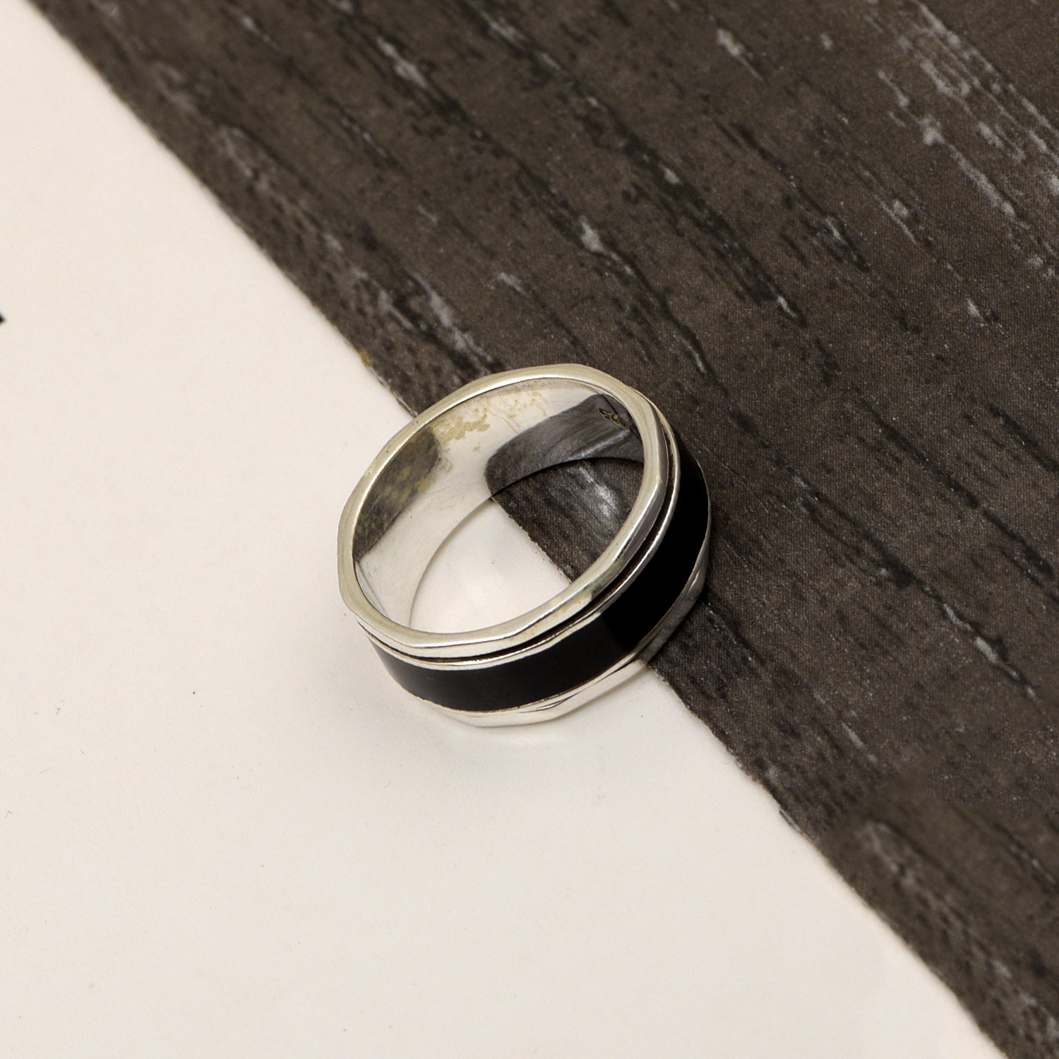 Black Engraved Multi Band Meditation Spinner Ring