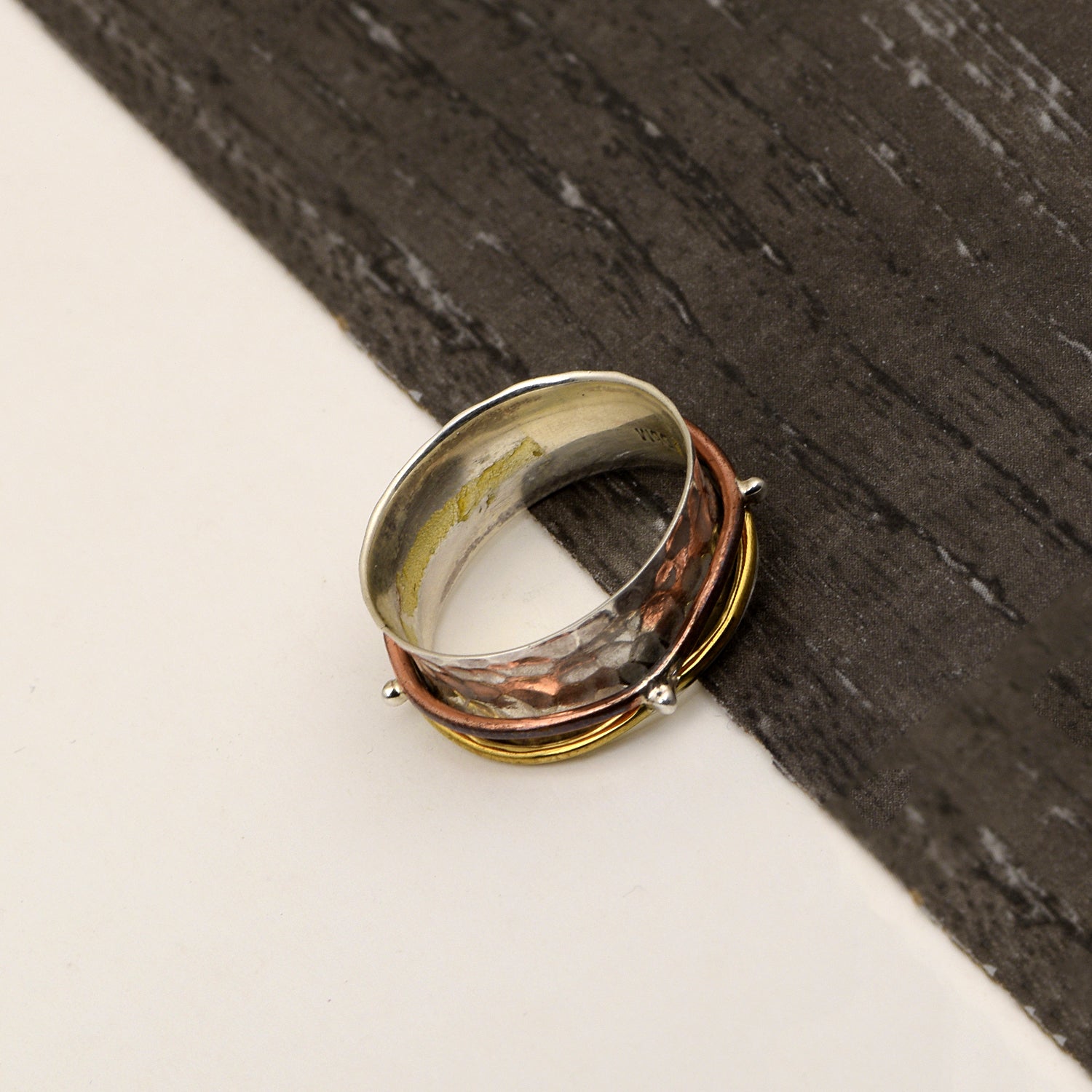 Dual Wire Hammered Spinner Ring - Sterling Silver