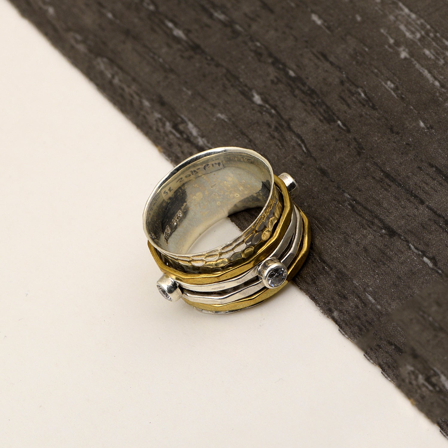 White CZ Multi Band Meditation Spinner Ring