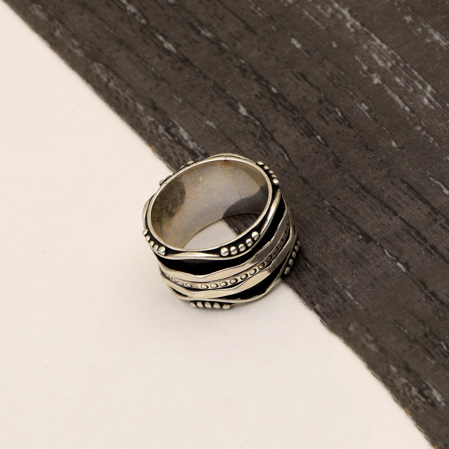 Bold Tribal Design Spinner Ring - Sterling Silver