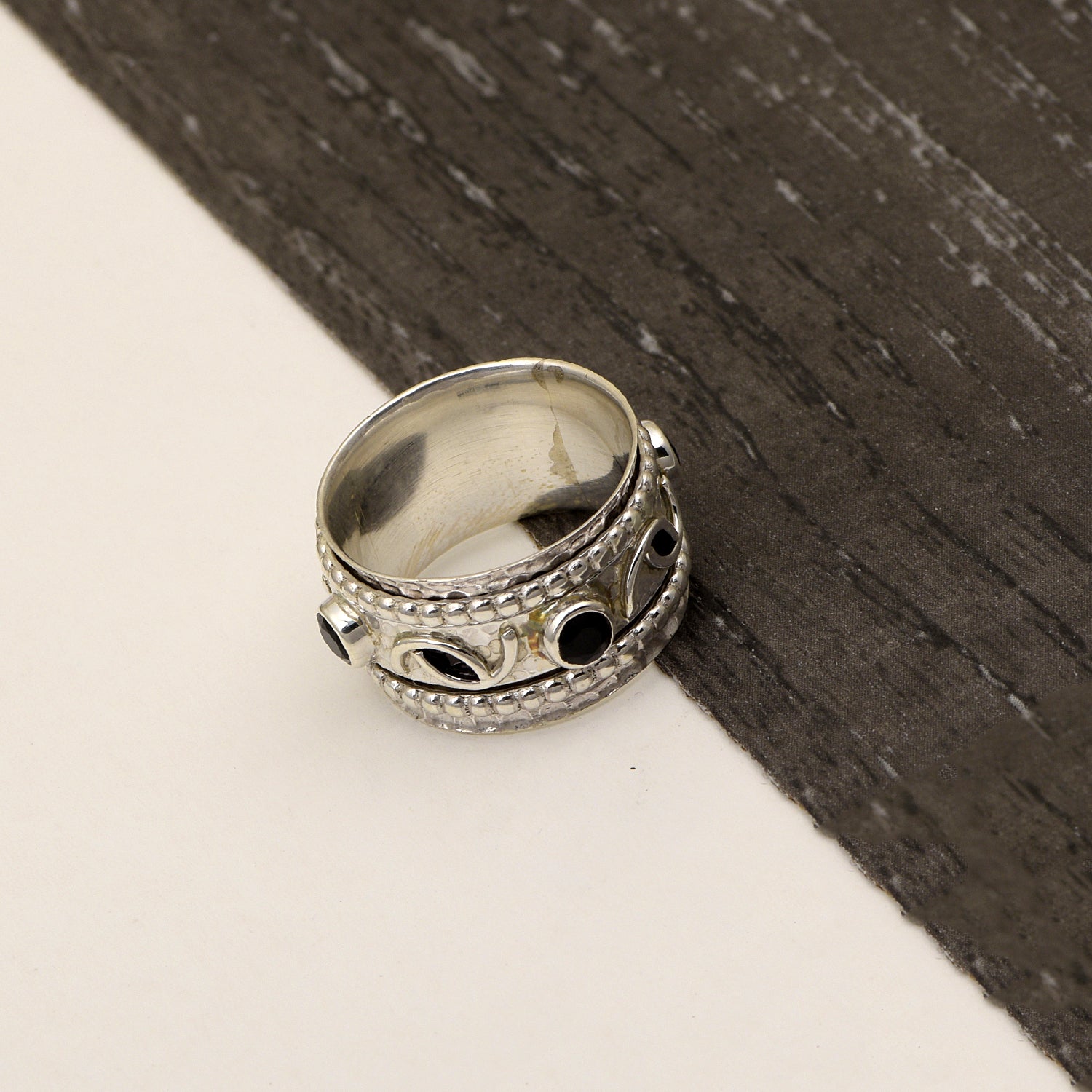 Black Spinel Spinner Ring - Sterling Silver