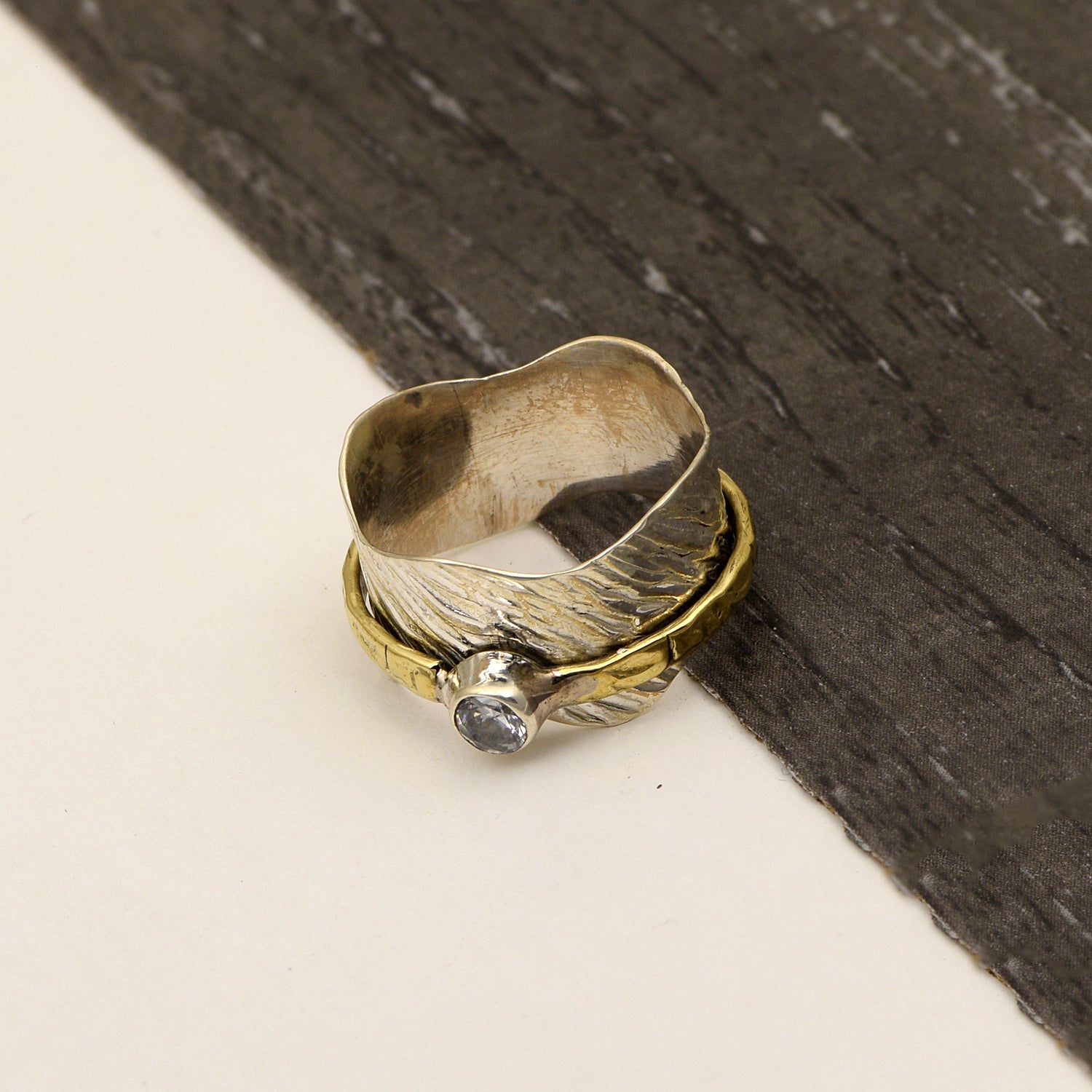 Blue Topaz Wavy Band Spinner Ring - Sterling Silver