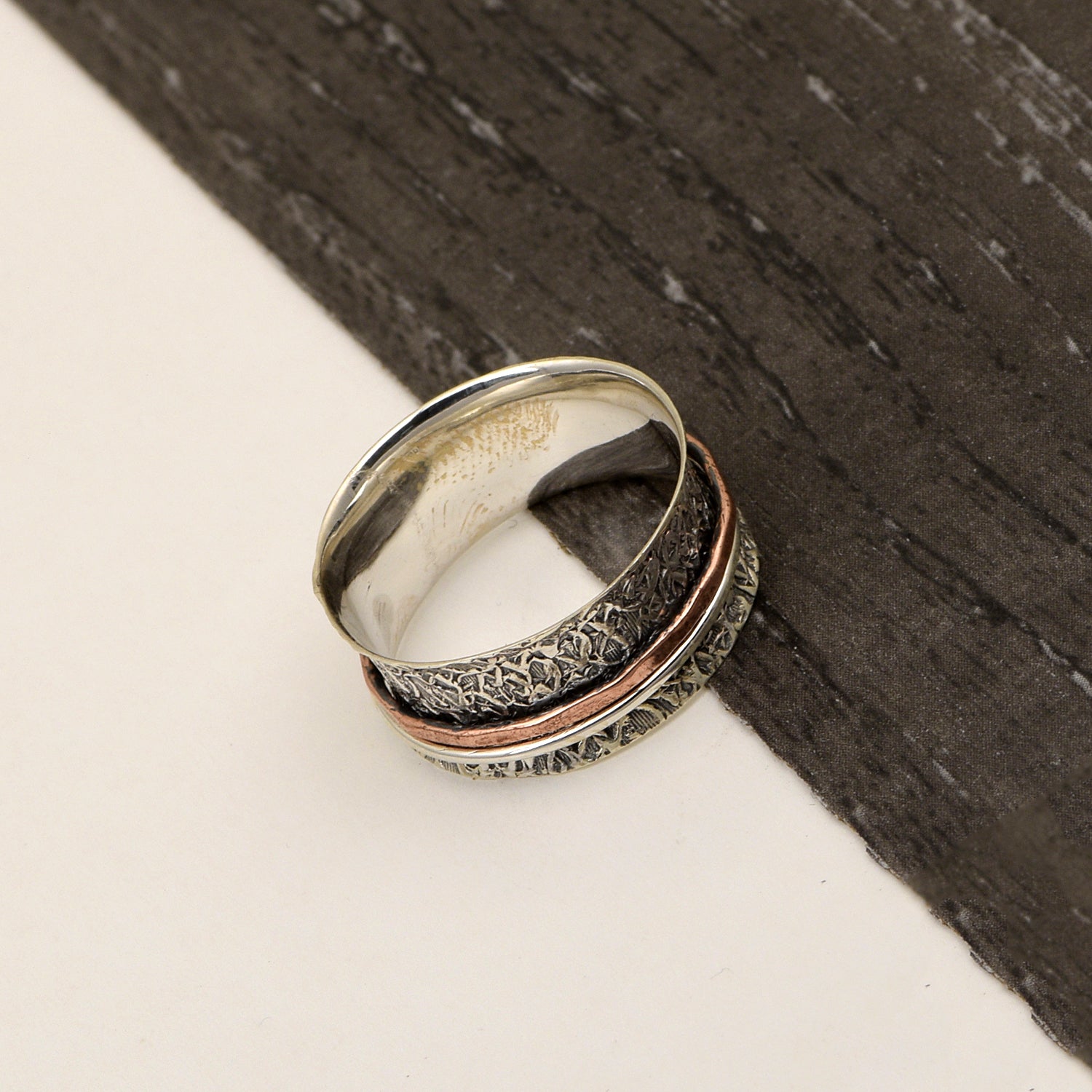 Dual Spinning Texture Spinner Ring - Sterling Silver