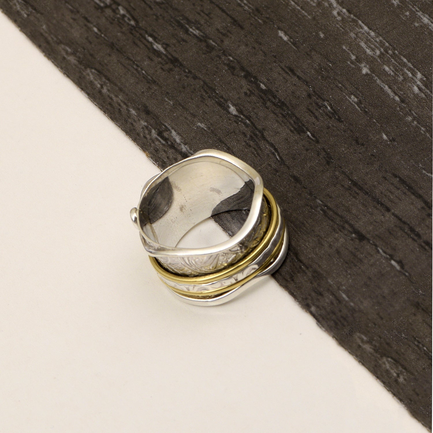 Wave Edge with Triple Spinner Ring - Sterling Silver
