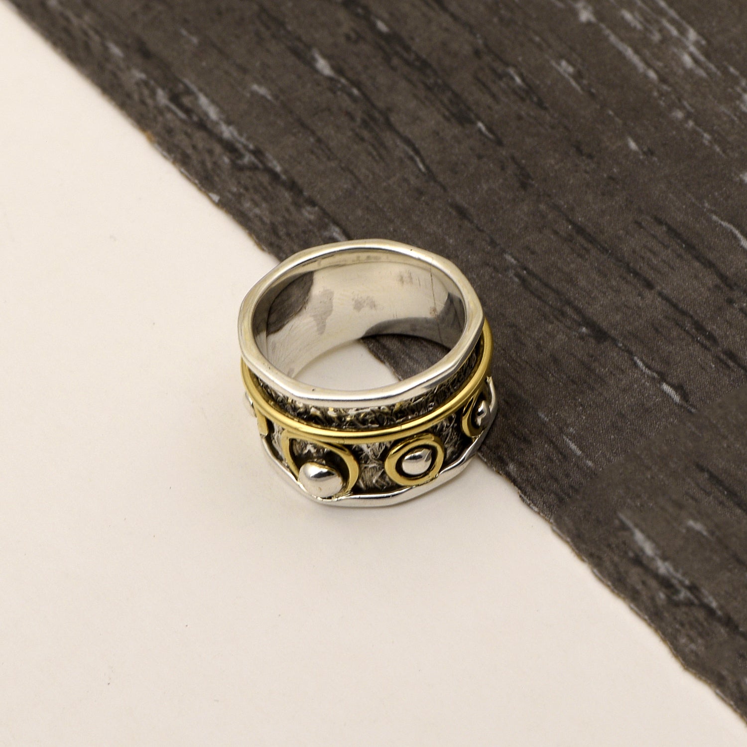 Geometric Dots Design Spinner Ring - Sterling Silver