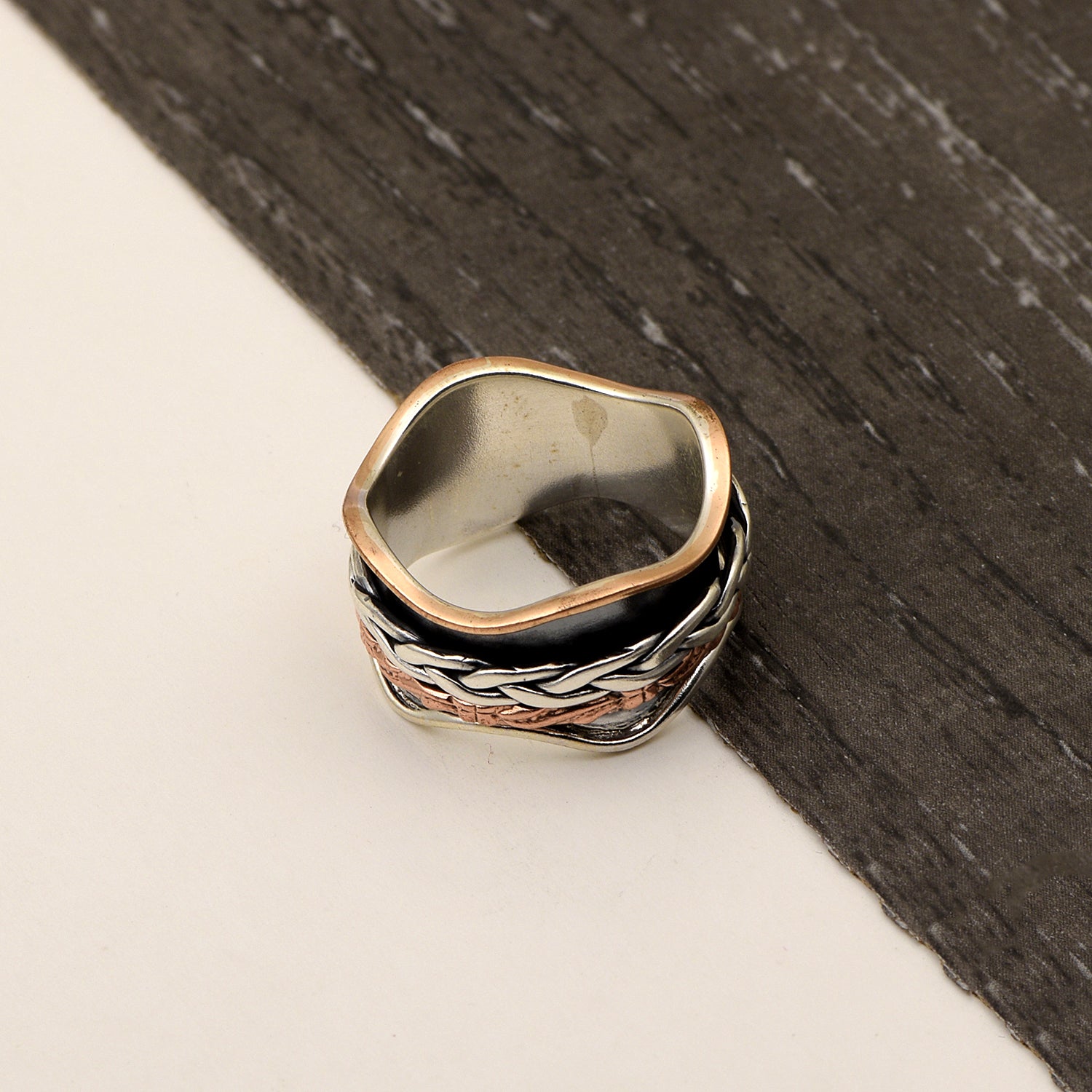 Wavy Braided Spinner Ring - Sterling Silver