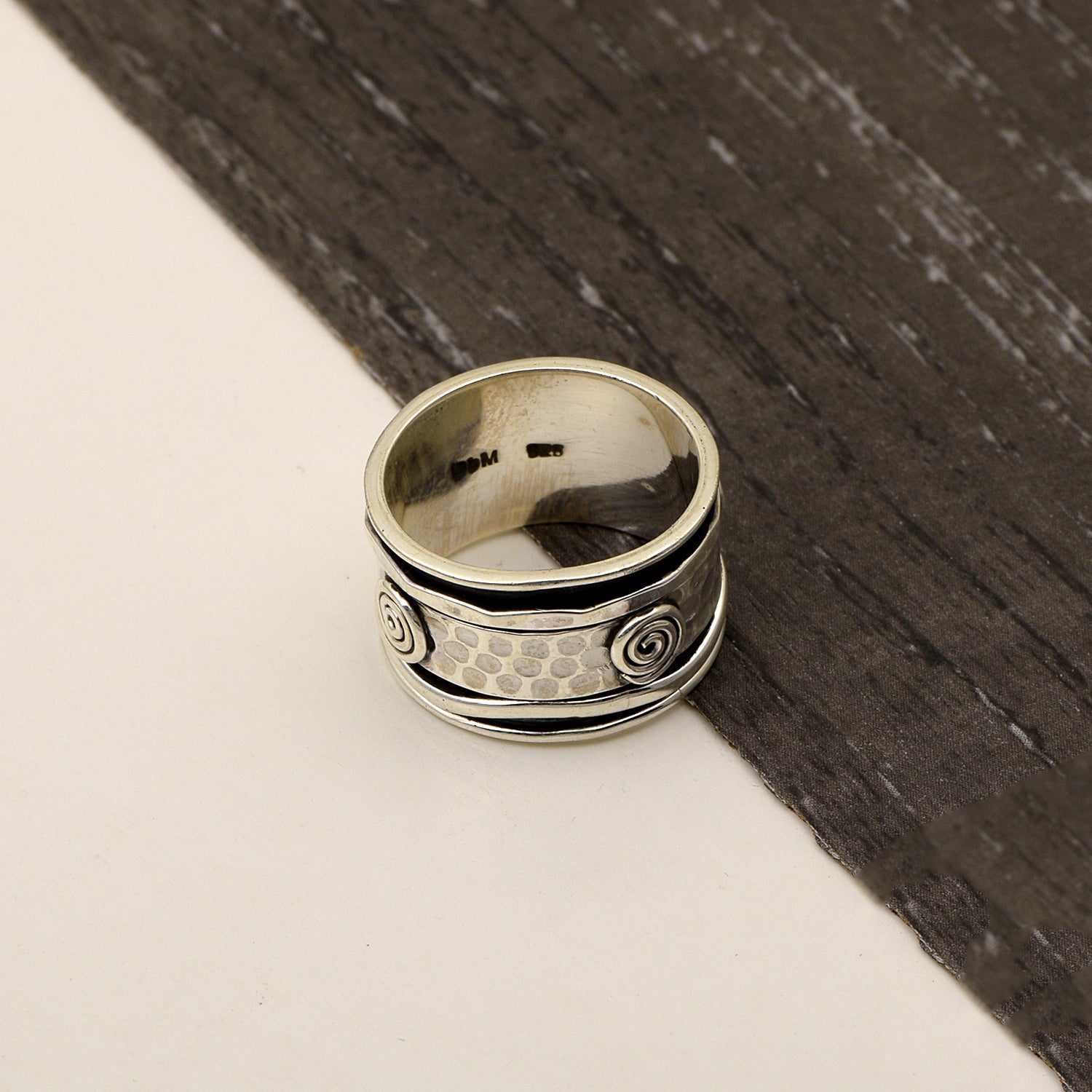 Hammered Swirl Design Spinner Ring - Sterling Silver